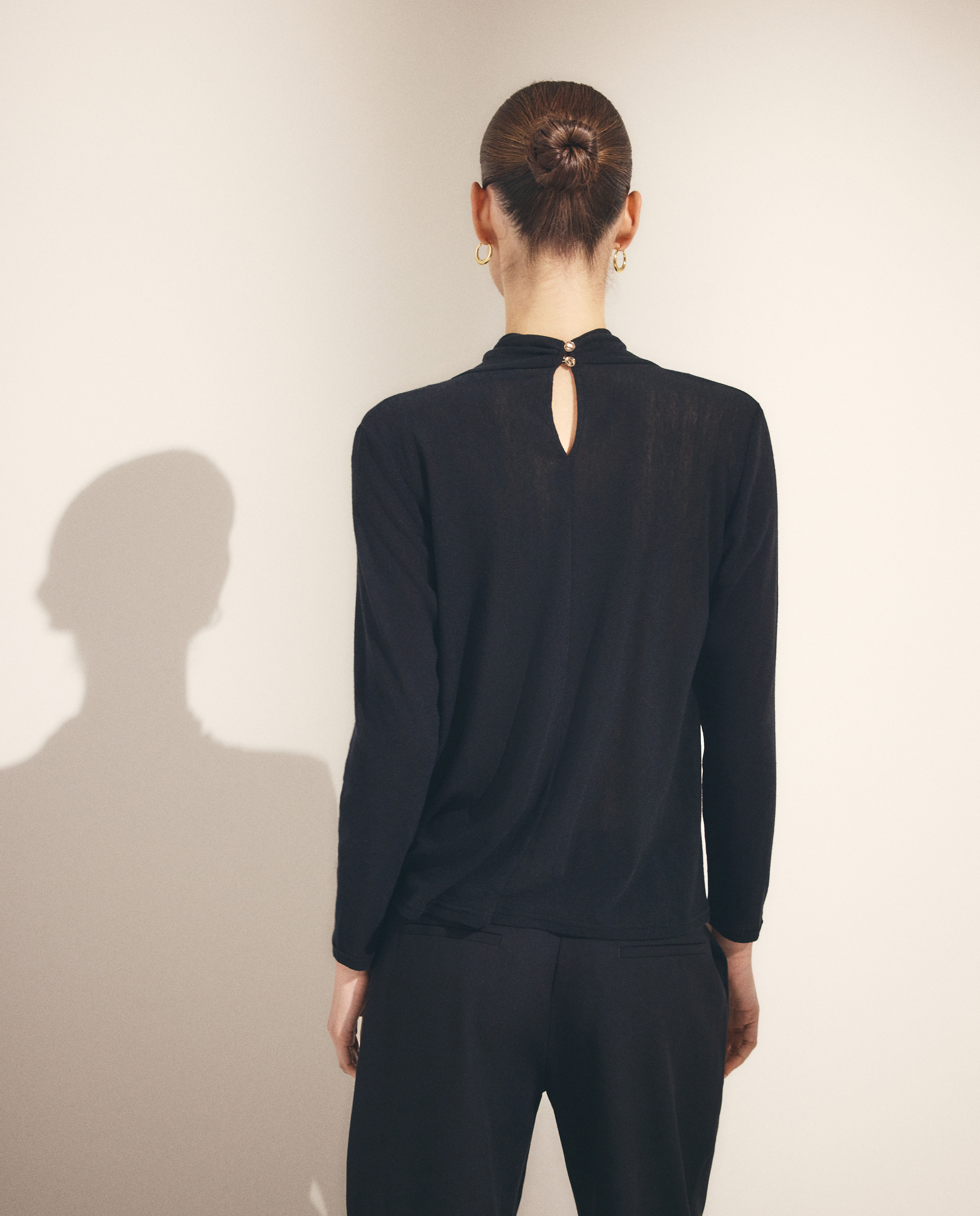 Camisola de mulher com manga comprida Preto-3