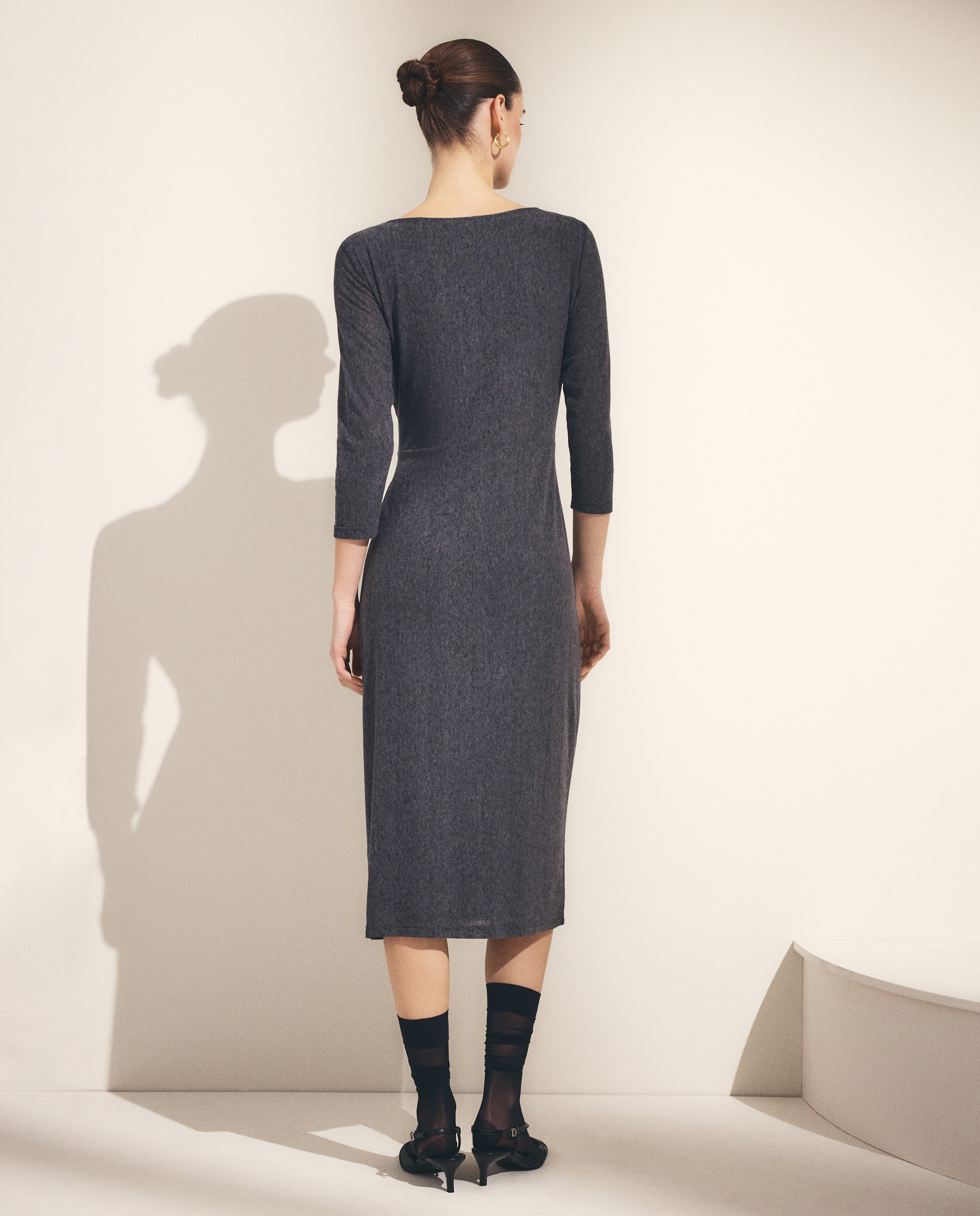 Vestido midi de manga comprida 820 Cinzento Médio-3