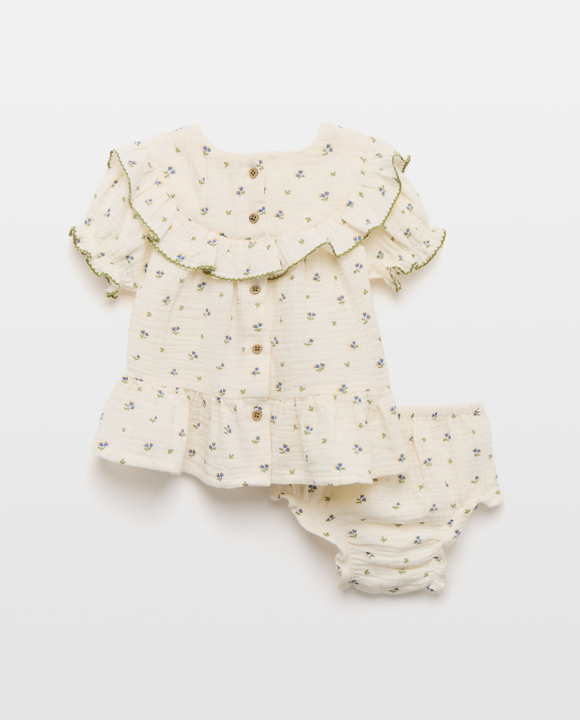 Vestido de Bebé com Manga Curta com Folhos Branco-2