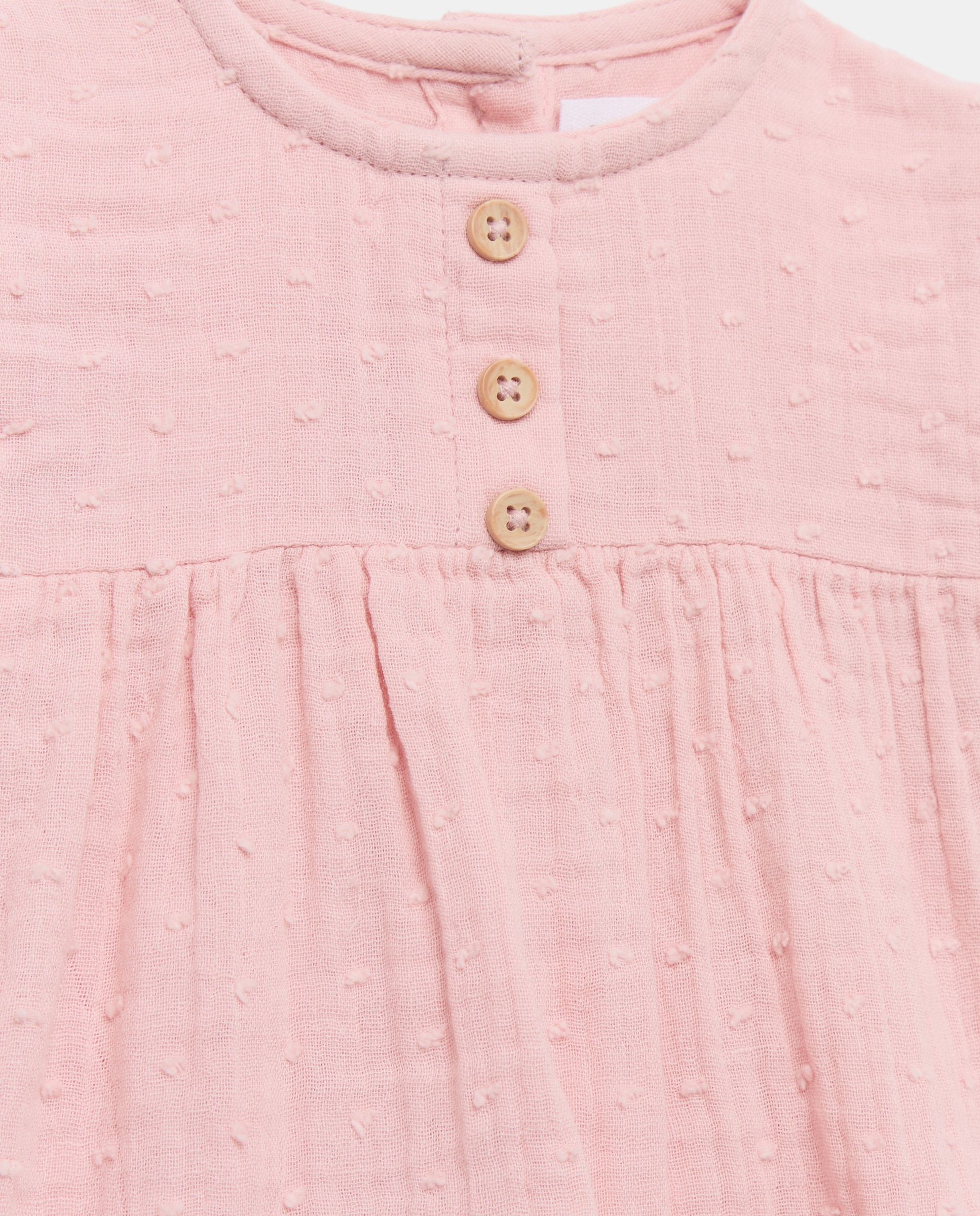 Vestido Liso de Bebé com Manga Curta e Botões Baby El Corte Inglés 200 Rosa-3
