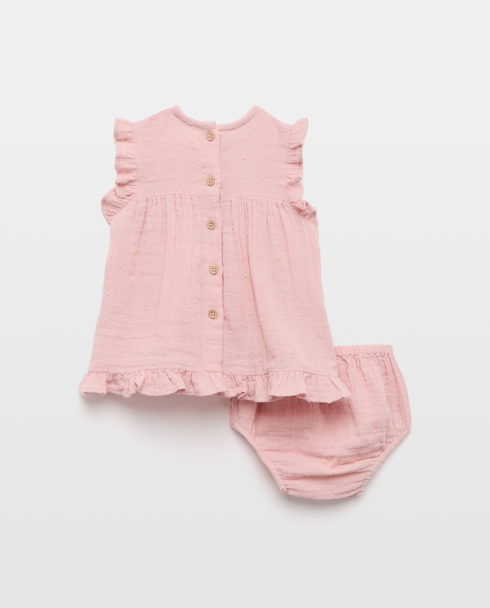 Vestido Liso de Bebé com Manga Curta e Botões Baby El Corte Inglés 200 Rosa-2