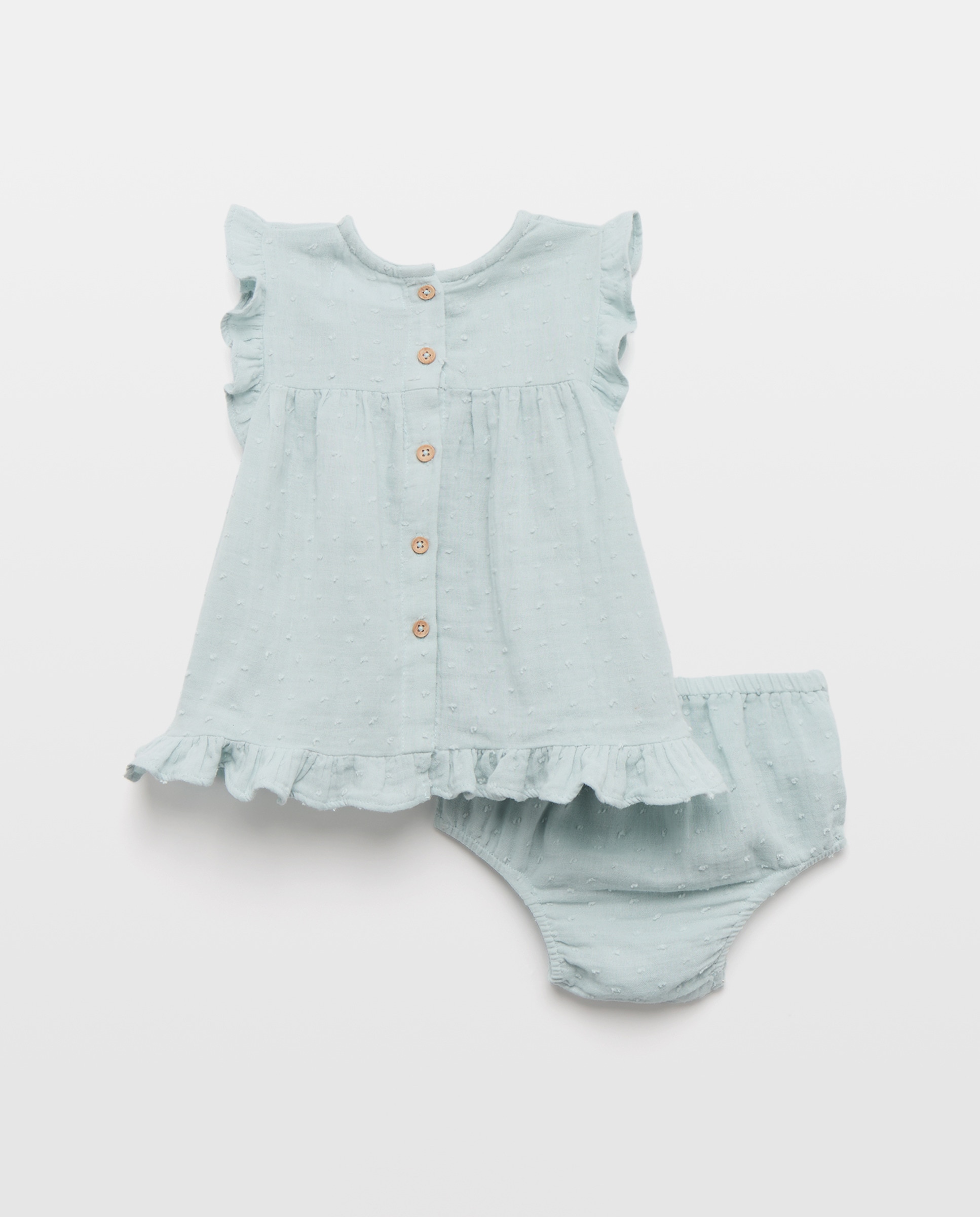 Vestido Liso de Bebé com Manga Curta e Botões Baby El Corte Inglés Verde-2