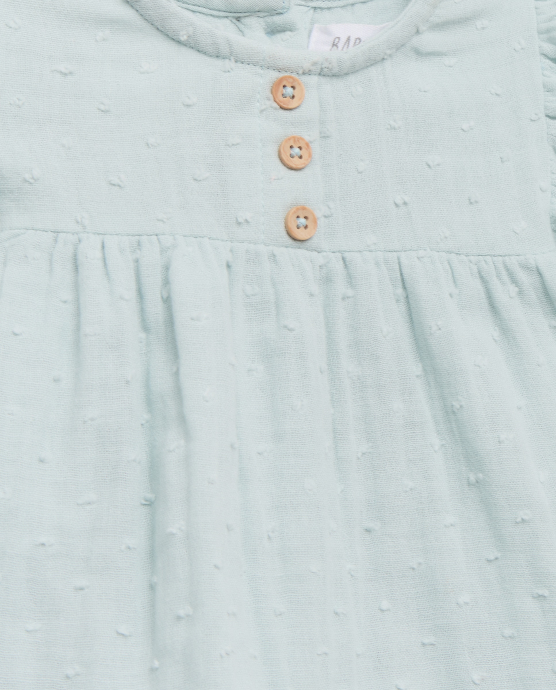 Vestido Liso de Bebé com Manga Curta e Botões Baby El Corte Inglés Verde-3