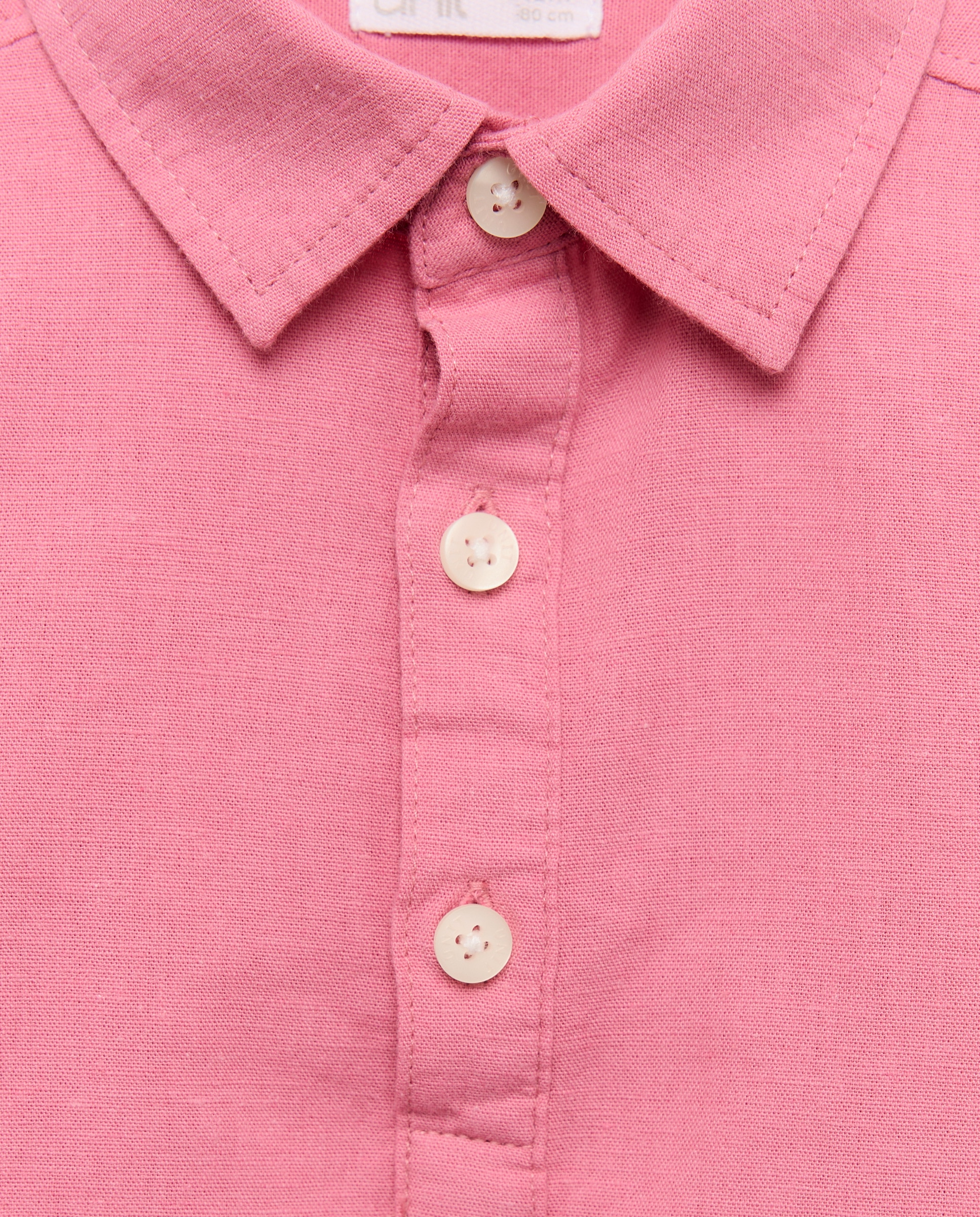 Camisa de bebé algodón-lino cuello mao polera 230 Rosa oscuro-3