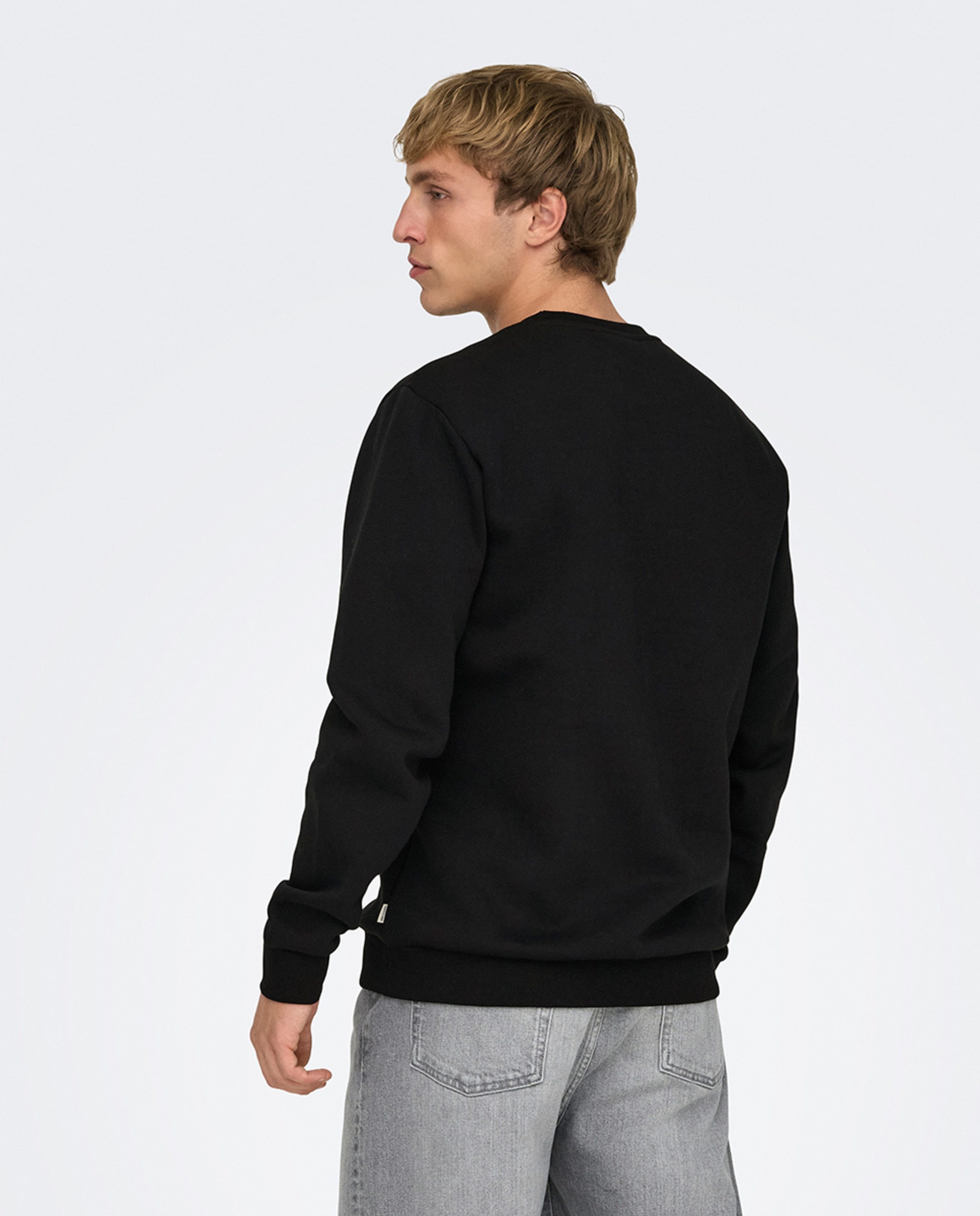 Sweatshirt de homem com decote redondo Preto-2