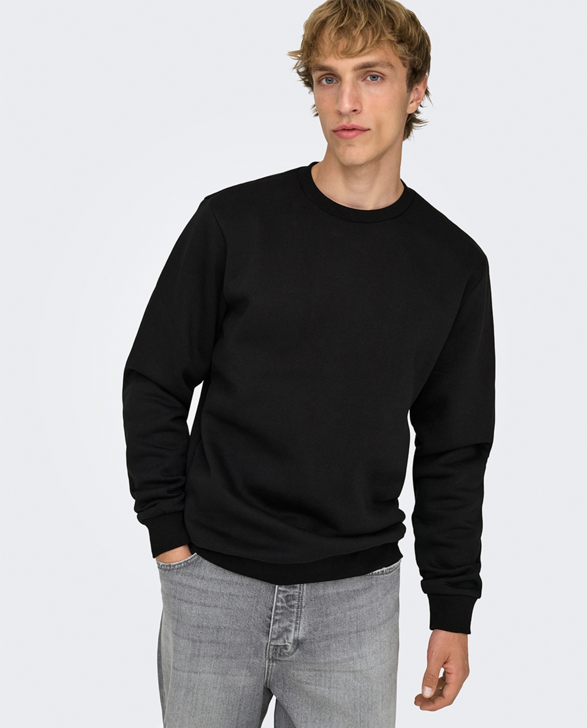 Sweatshirt de homem com decote redondo Preto-1