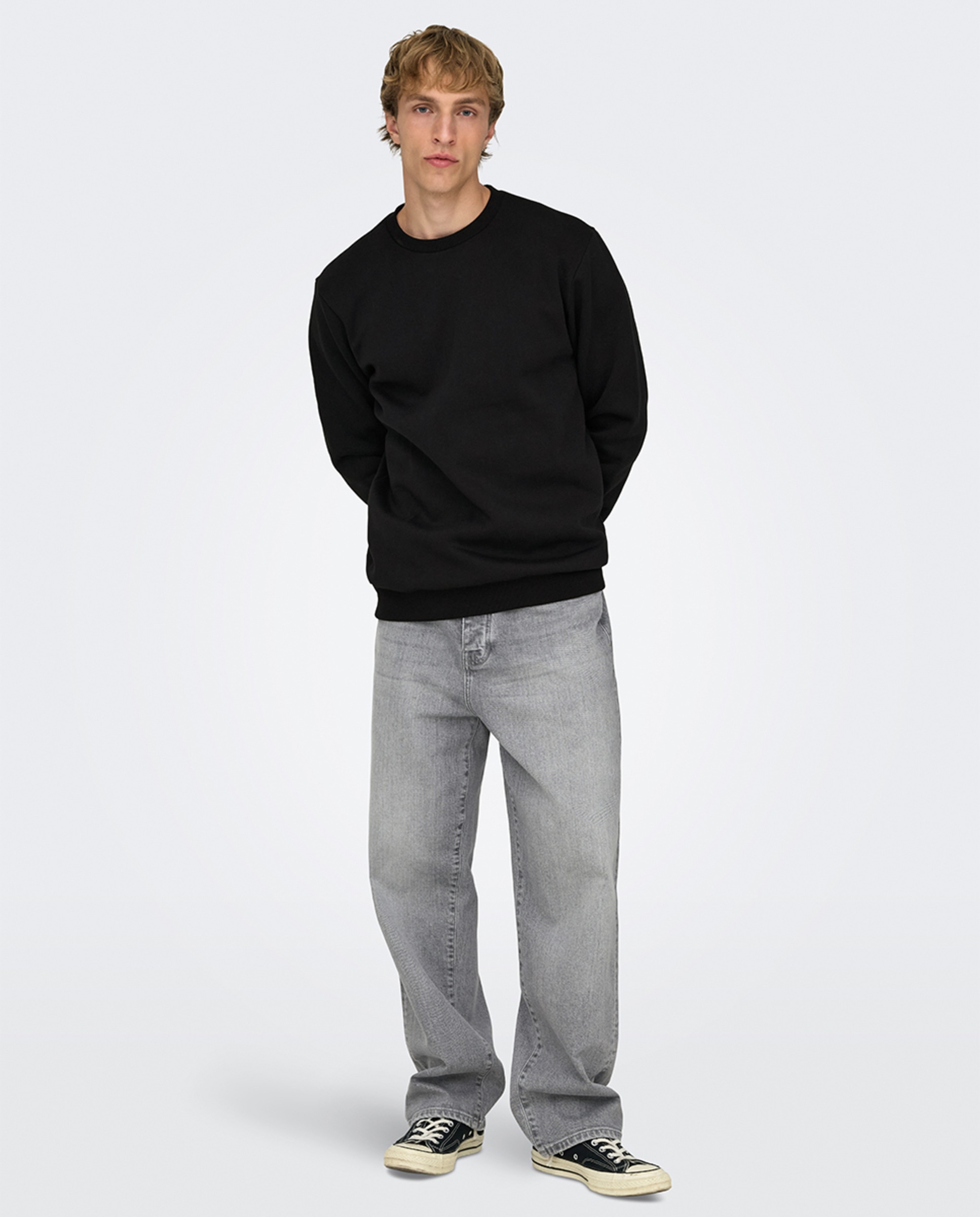 Sweatshirt de homem com decote redondo Preto-6