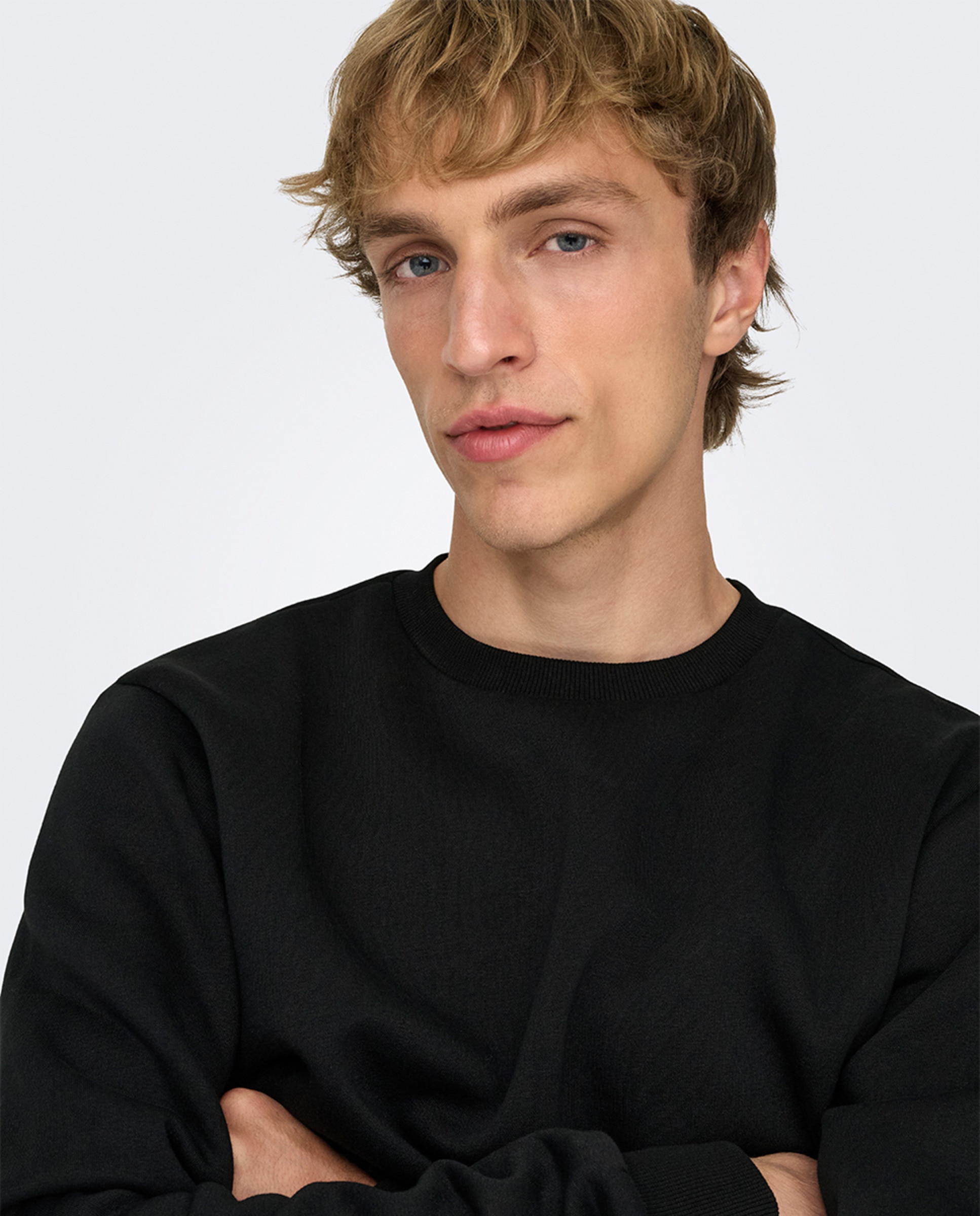 Sweatshirt de homem com decote redondo Preto-3