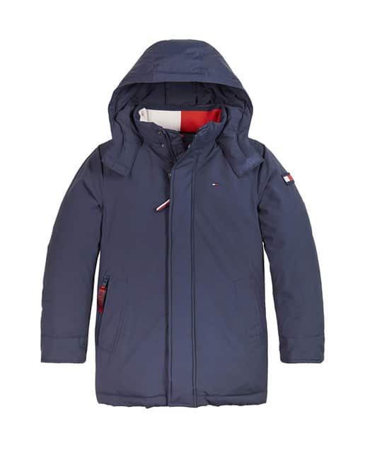 Imagen 0 de Parka larga de niño en azul marino con capucha.