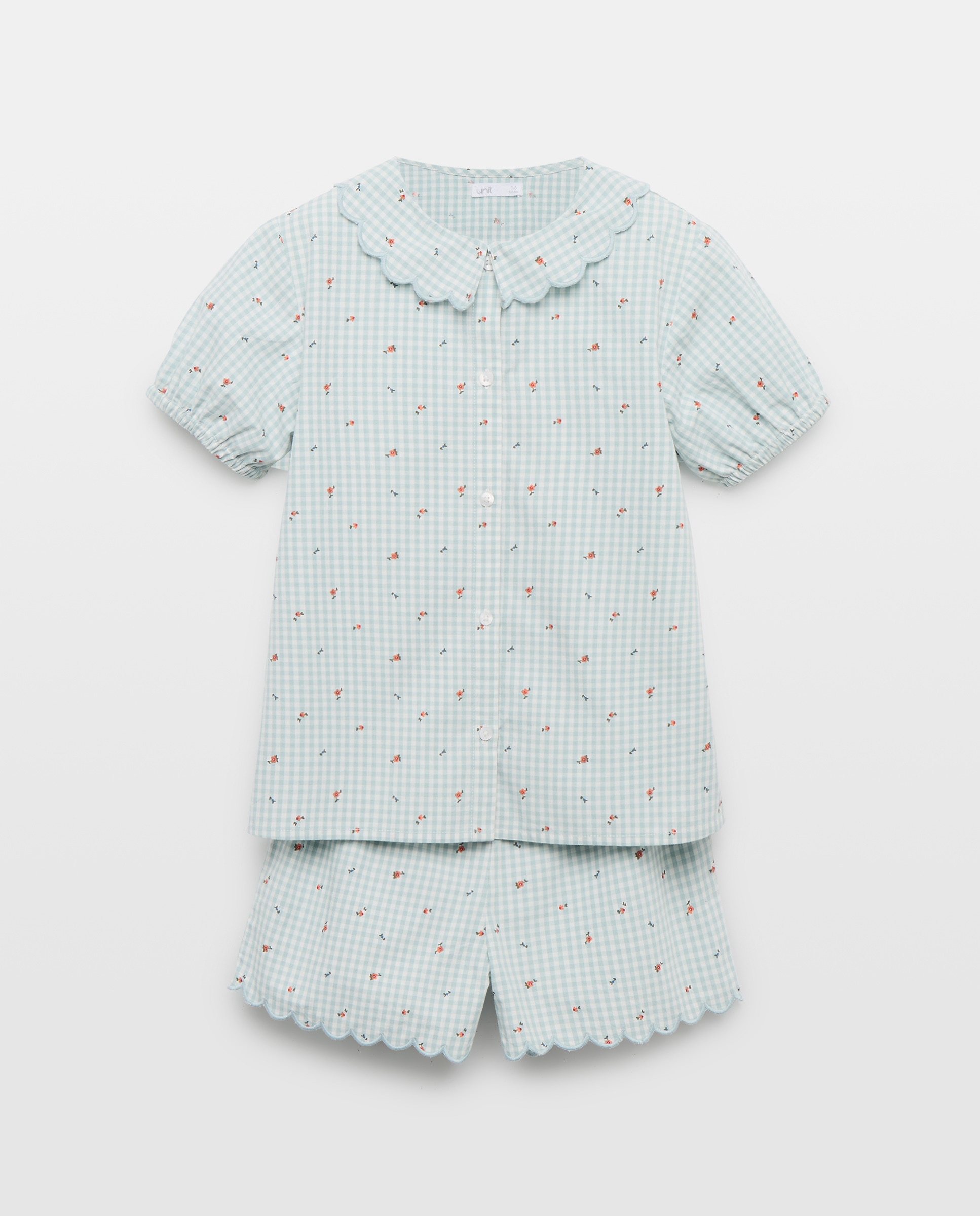 Pijama de niña de popelín corto vichy 510 Verde claro-1