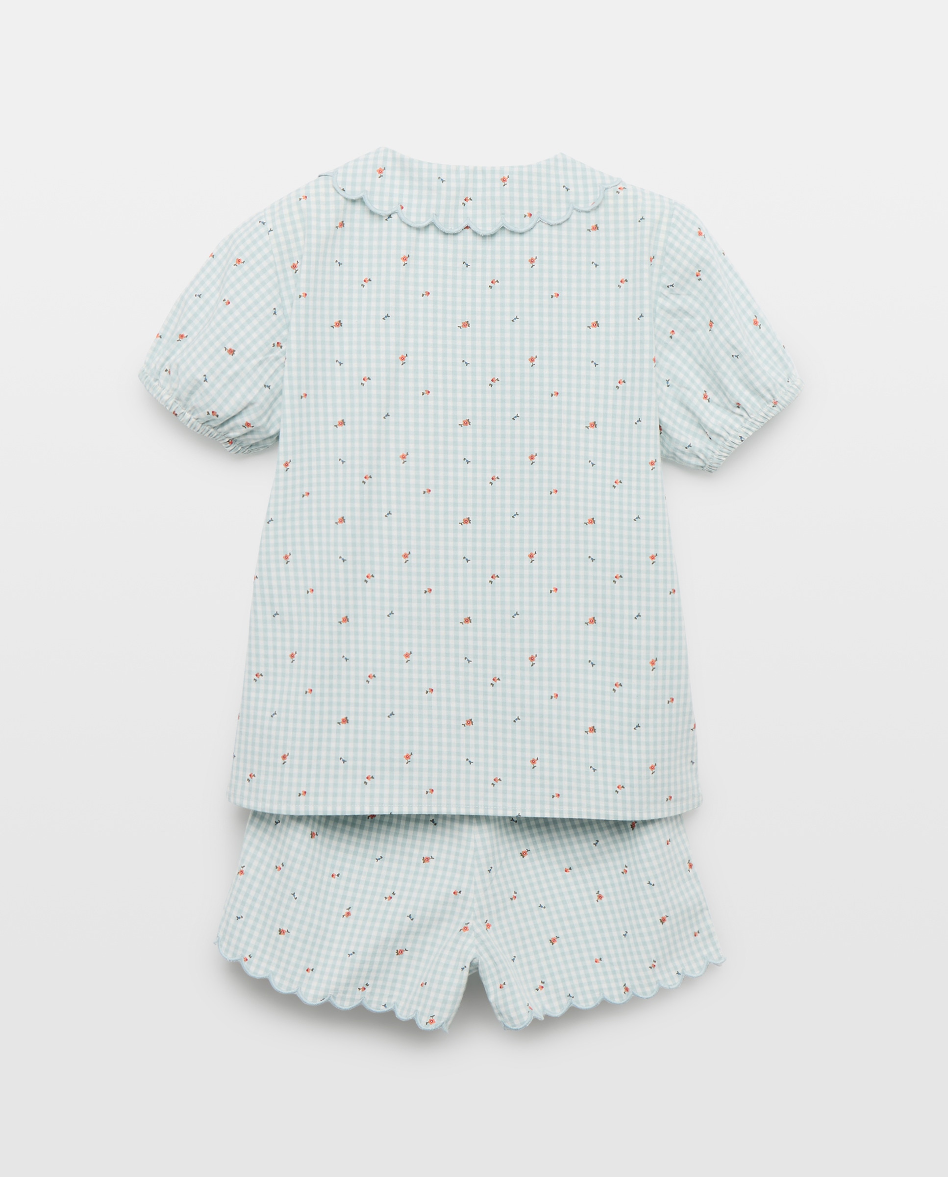 Pijama de niña de popelín corto vichy 510 Verde claro-2