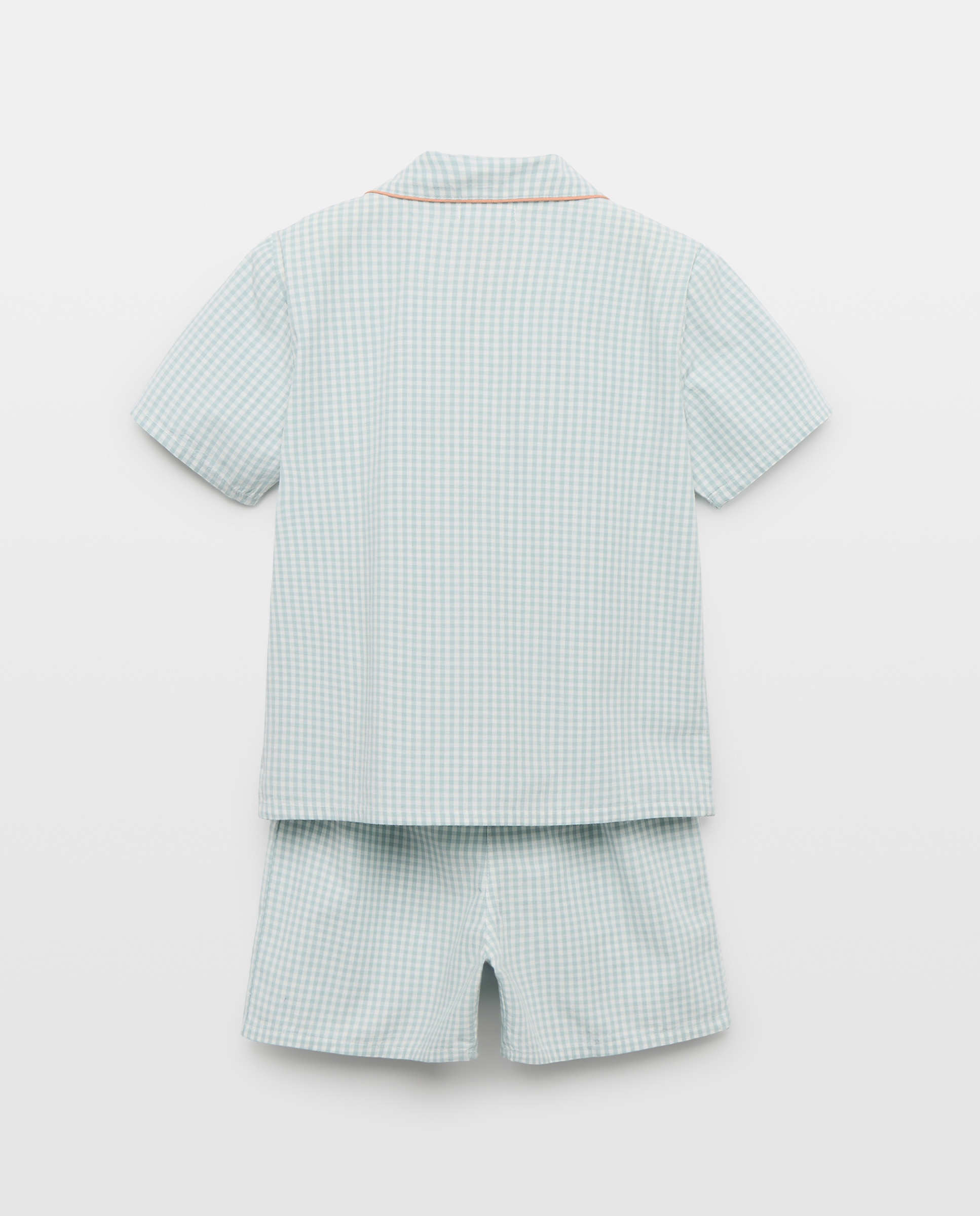 Pijama de niño de popelín corto vichy 510 Verde claro-2