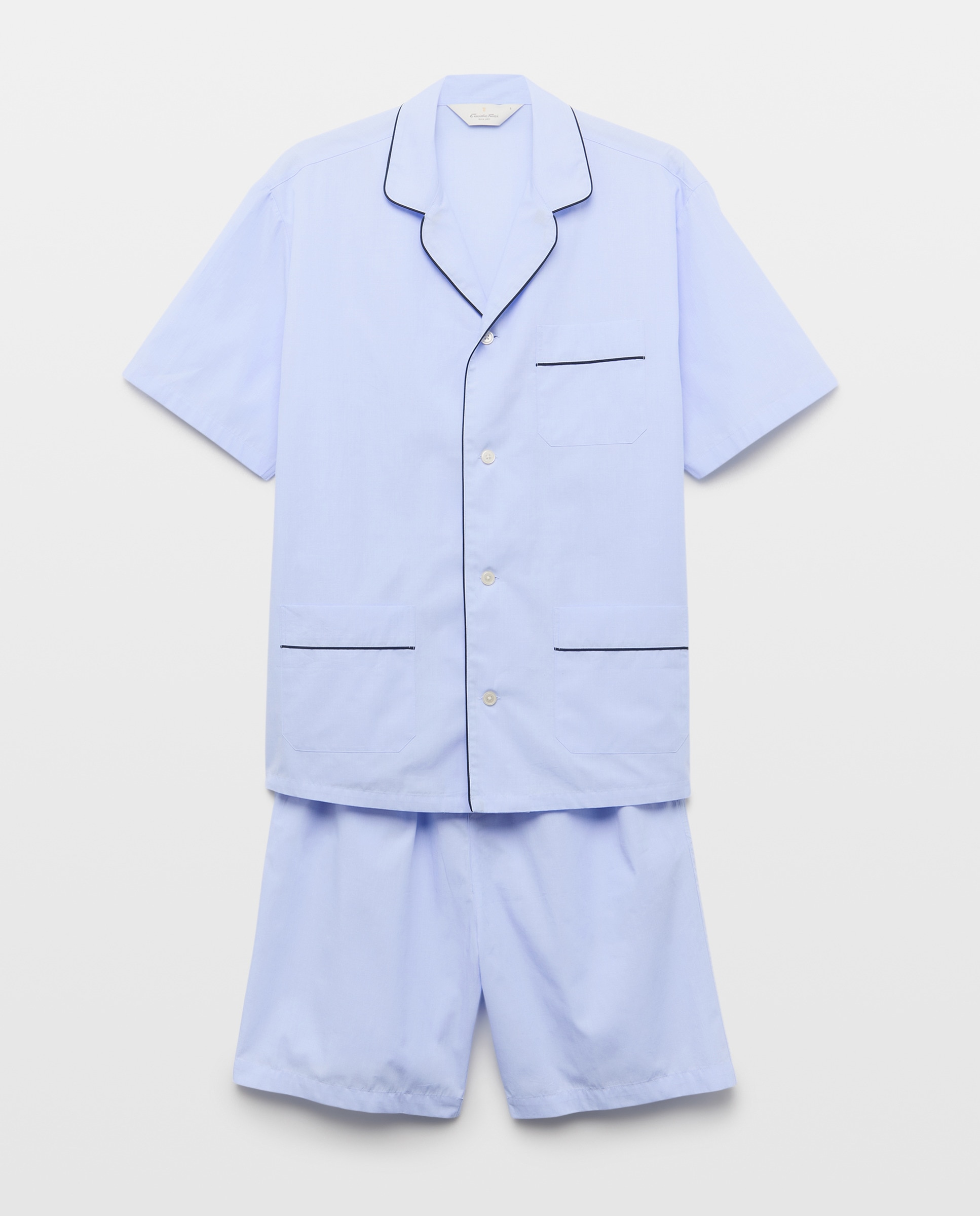 Pijama de Manga Curta e Calções Lisos Azul-3