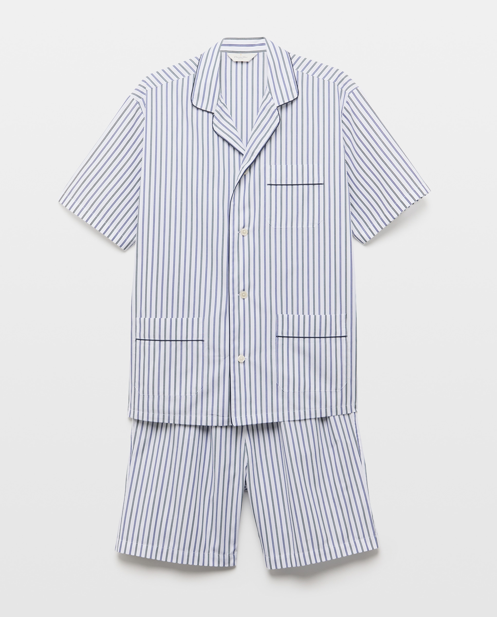 Pijama de Manga Curta e Calções às Riscas Branco-3