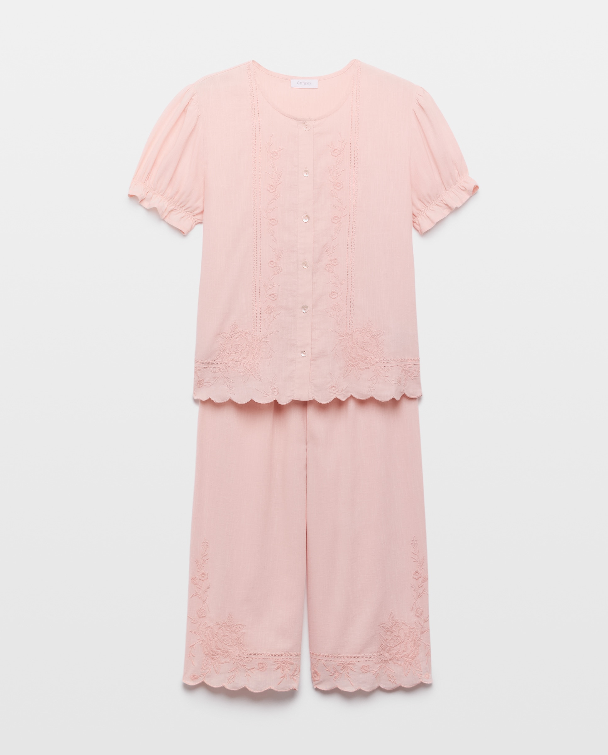 Pijama Aberto sem Gola com Bordado de Fantasia 250 Nude-3