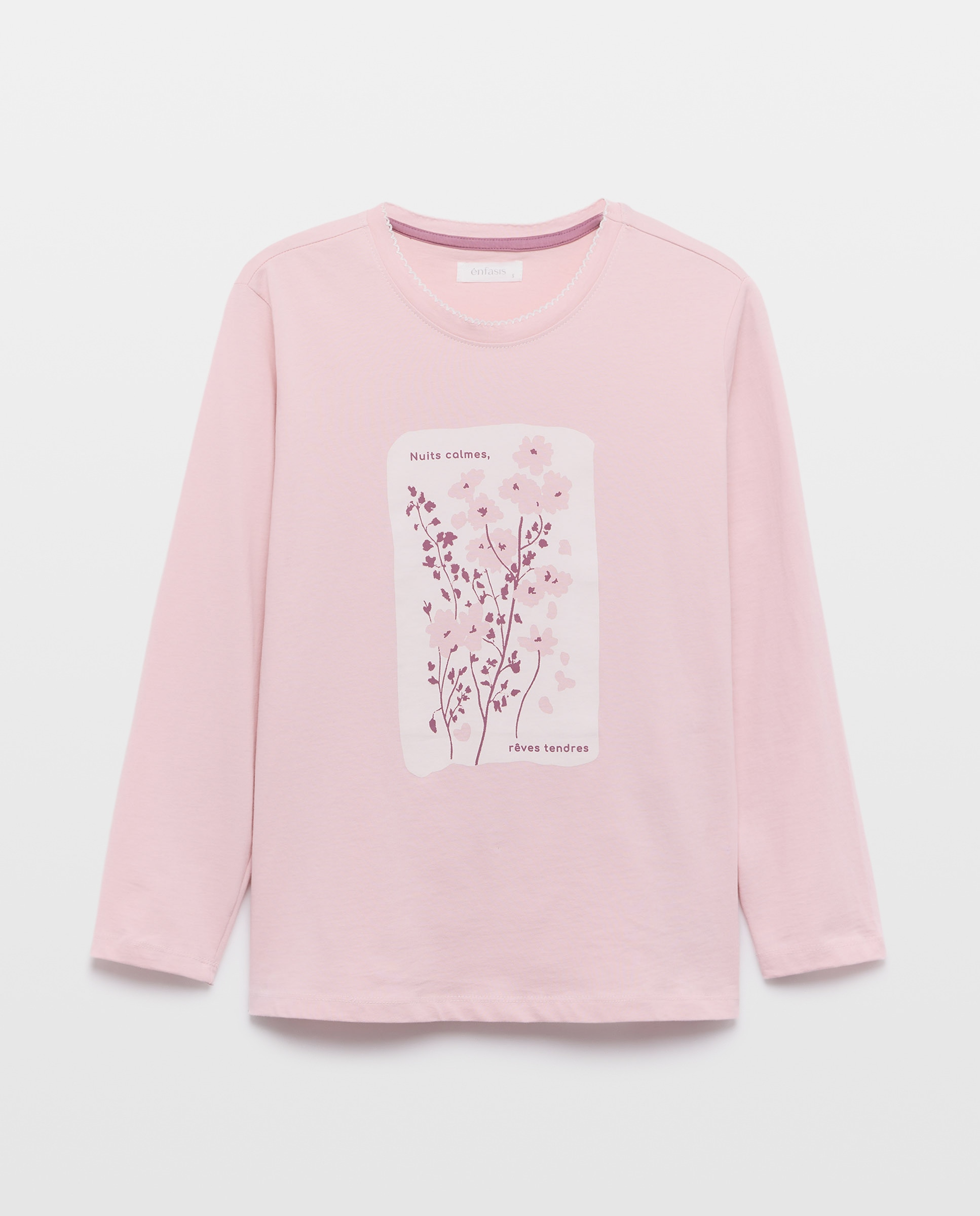 Camisola de Pijama com Detalhes de Piconela Rosa-claro-4