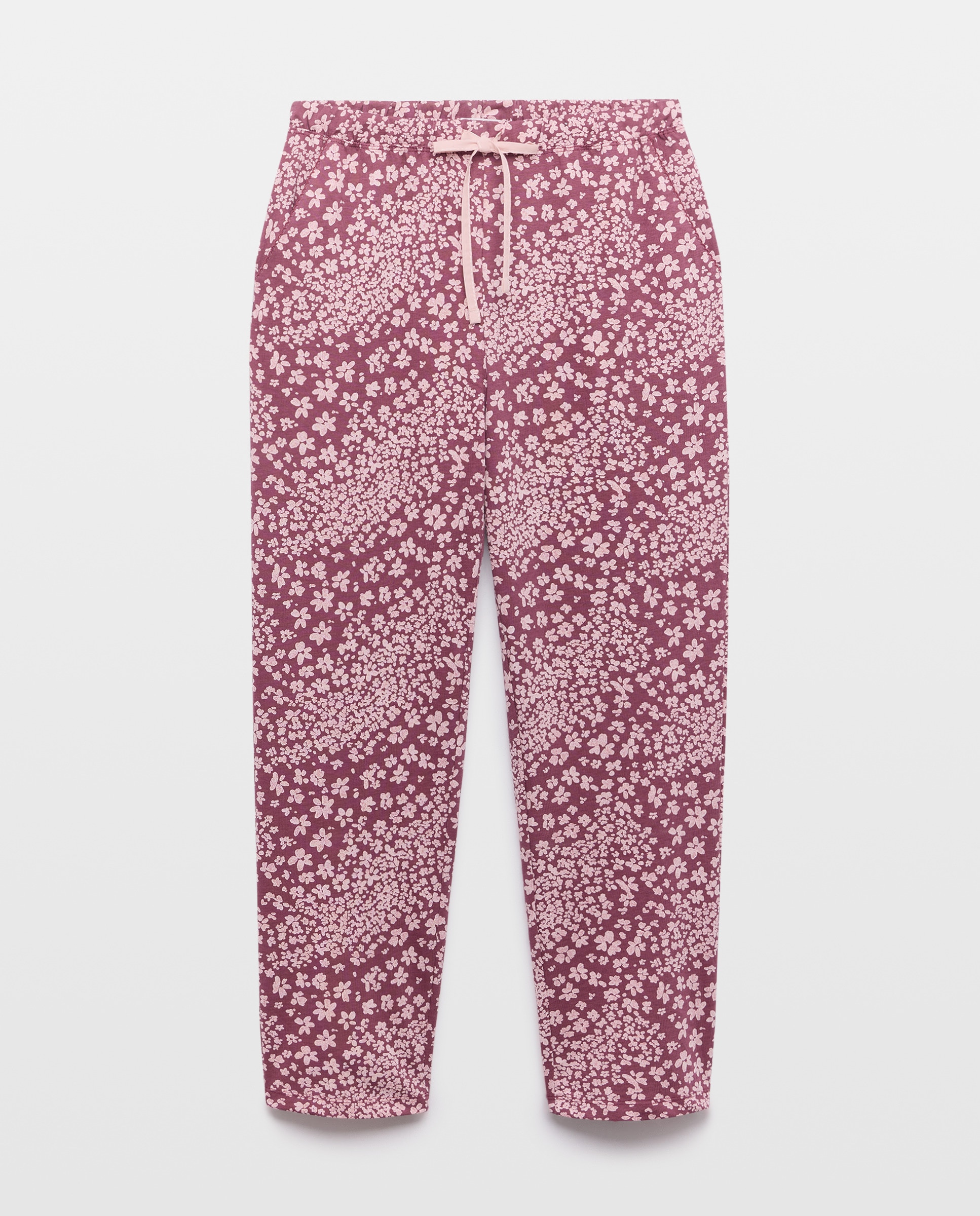 Calças de Pijama com Estampado Floral e Detalhes de Piconela Roxo-4