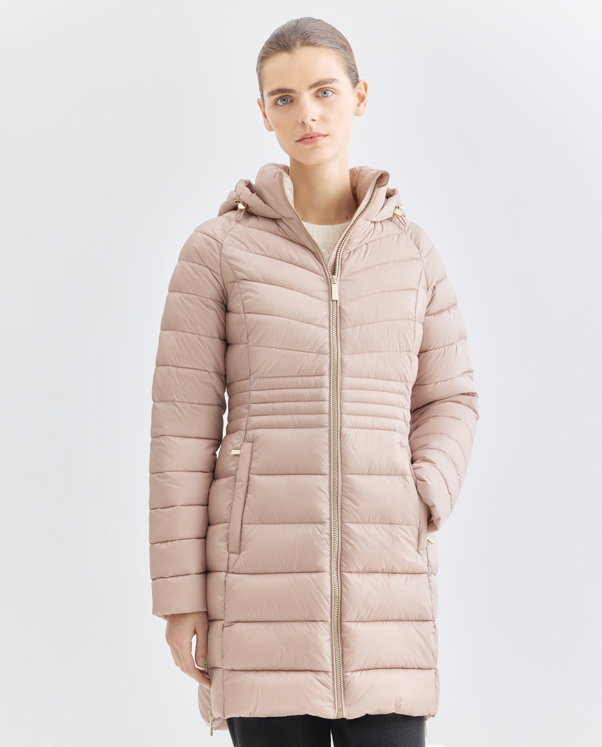 Blusão Acolchoado Comprido Fechado com Fecho de Correr Ouro-1