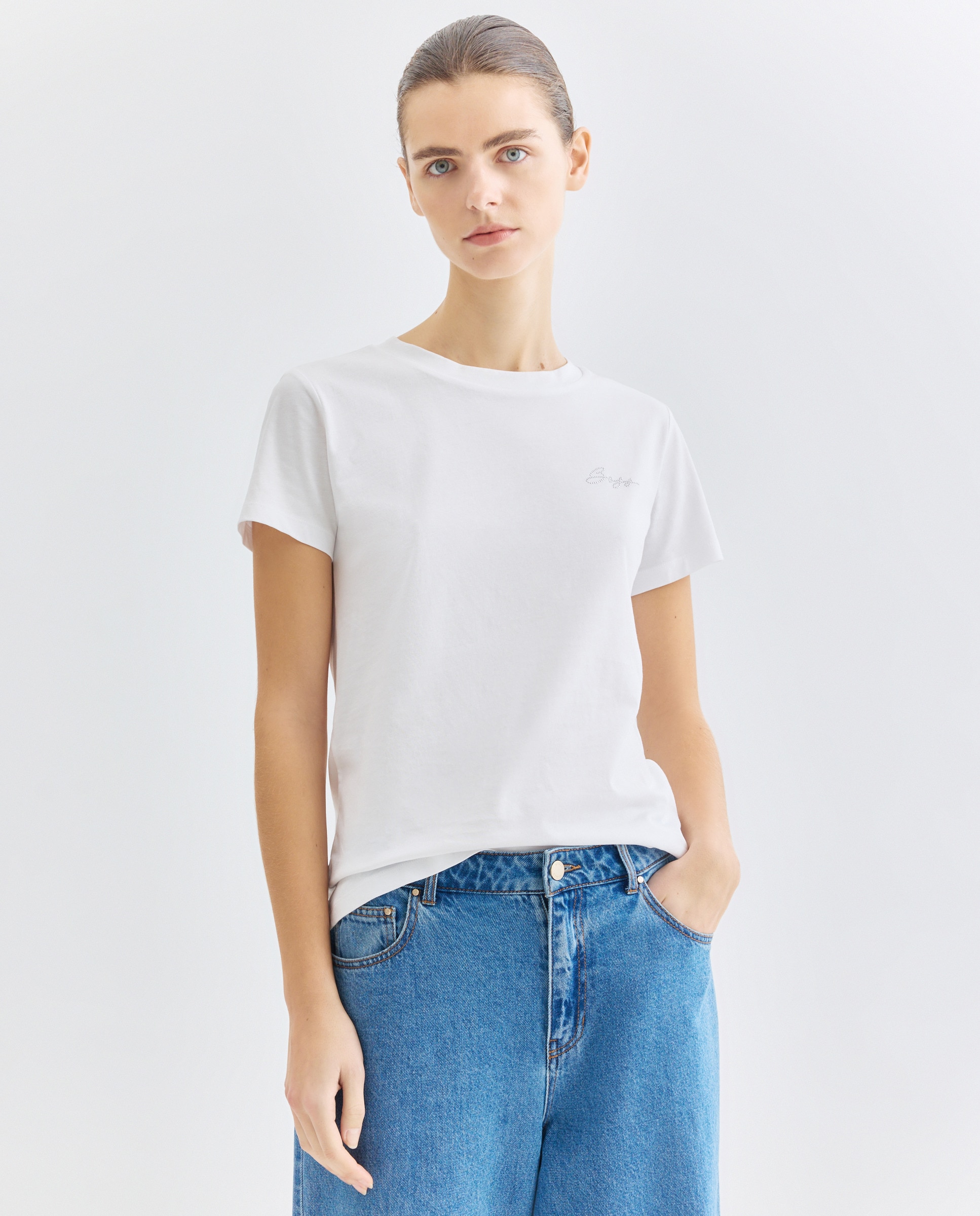 T-shirt de Algodão com Manga Curta Branco-1