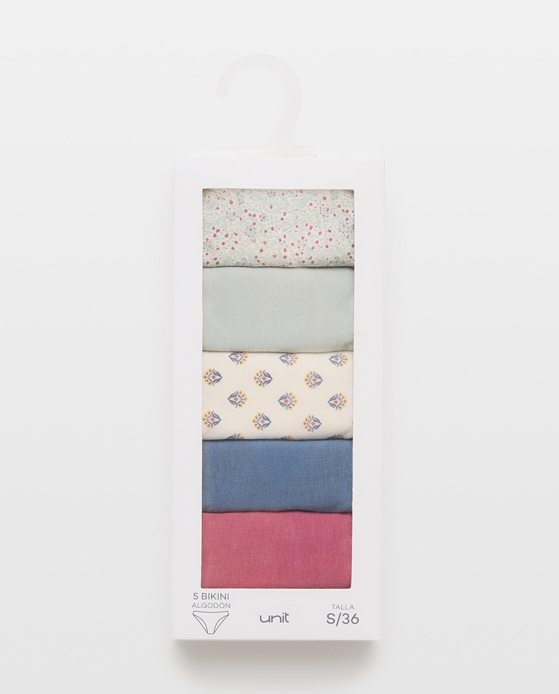 Pack 5 bragas de mujer algodón estampadas 582 Verde agua-6