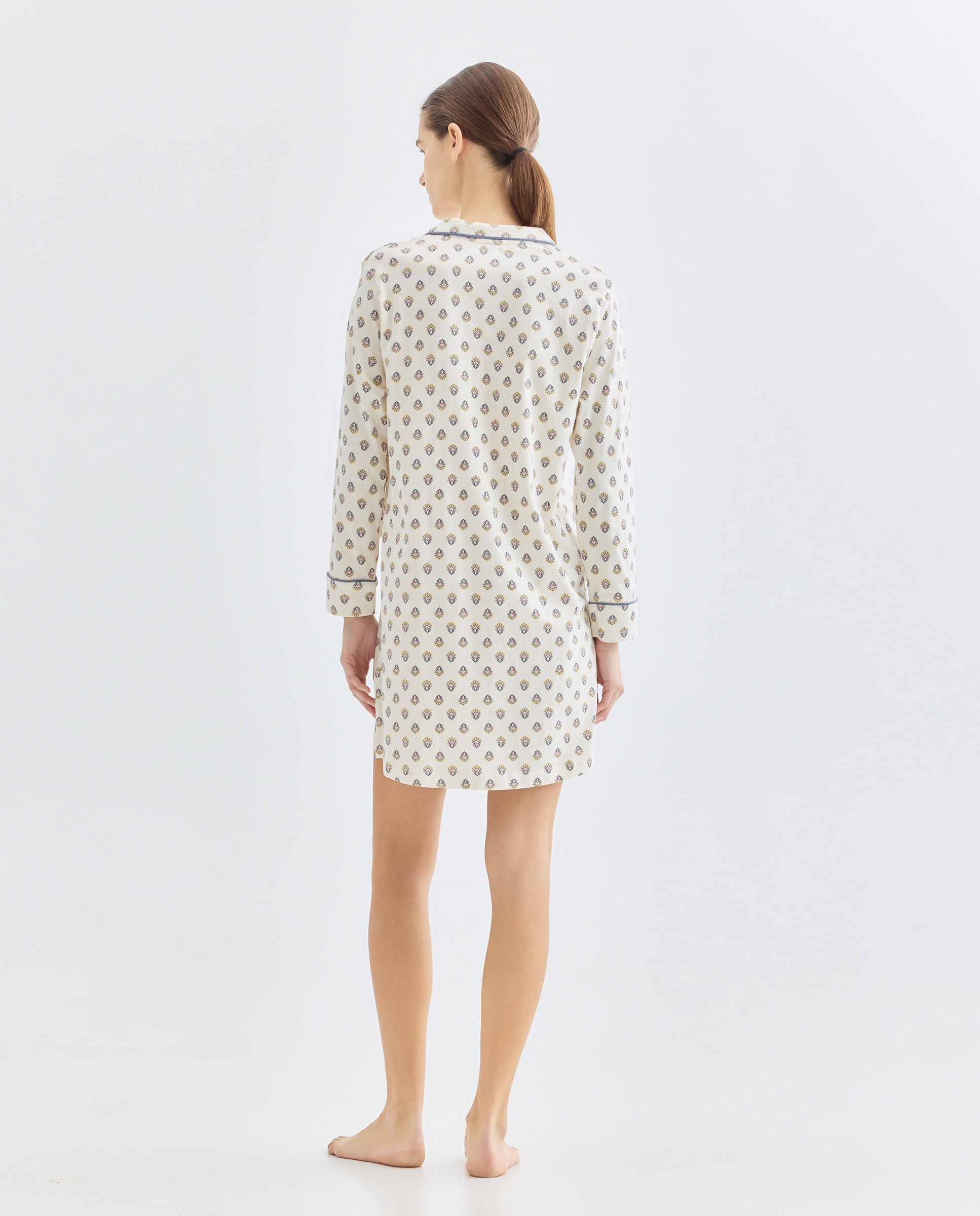 Camisón mujer solapa algodón Blanco roto-2