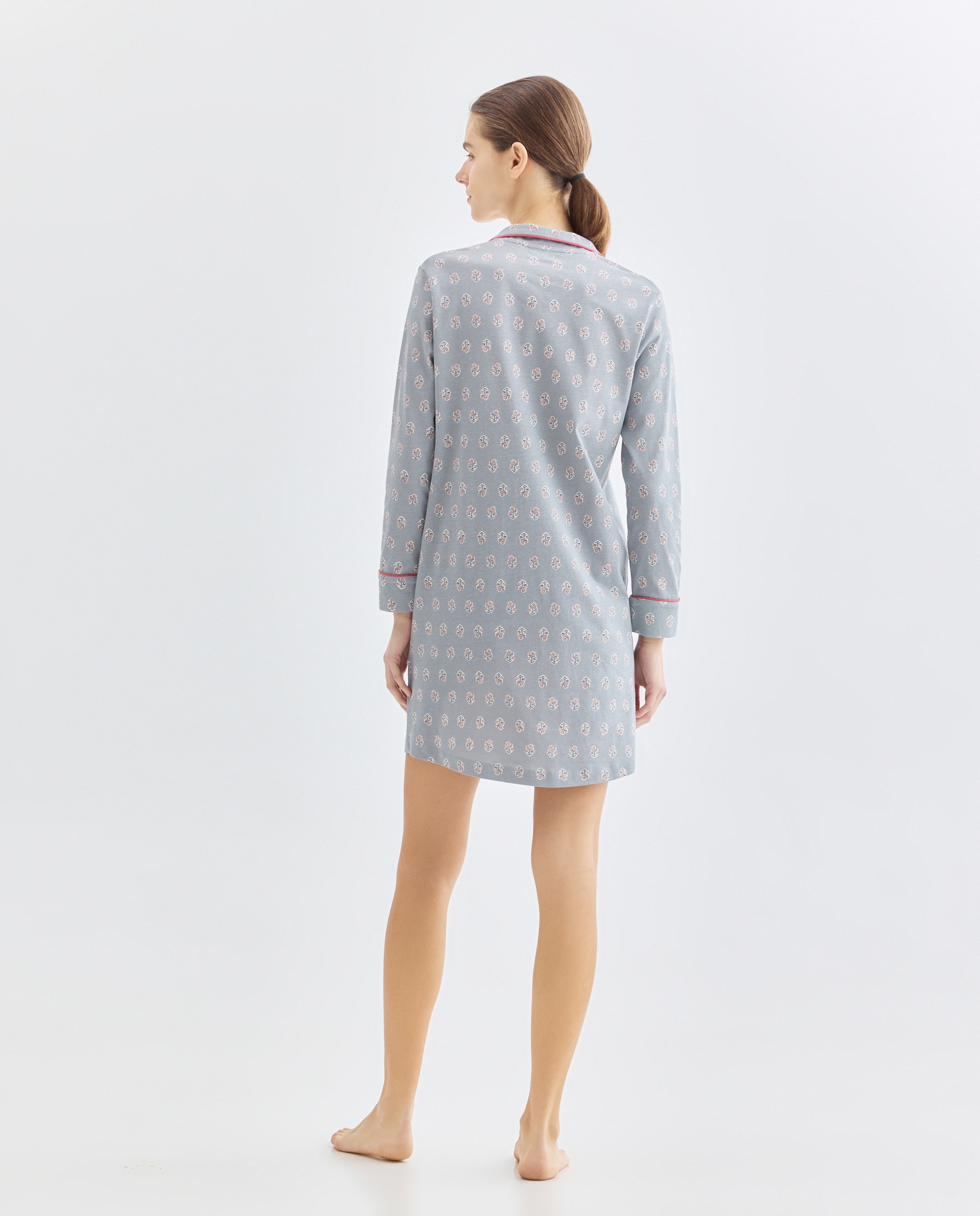 Camisón mujer solapa algodón 582 Verde agua-2