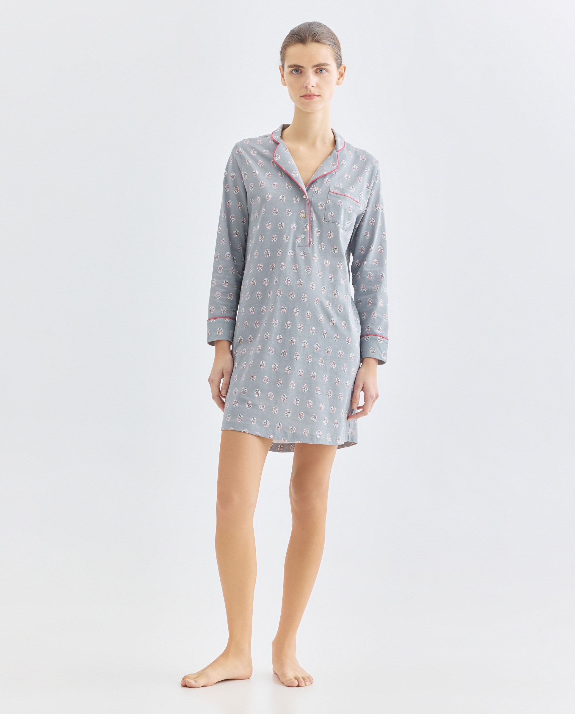 Camisón mujer solapa algodón 582 Verde agua-1