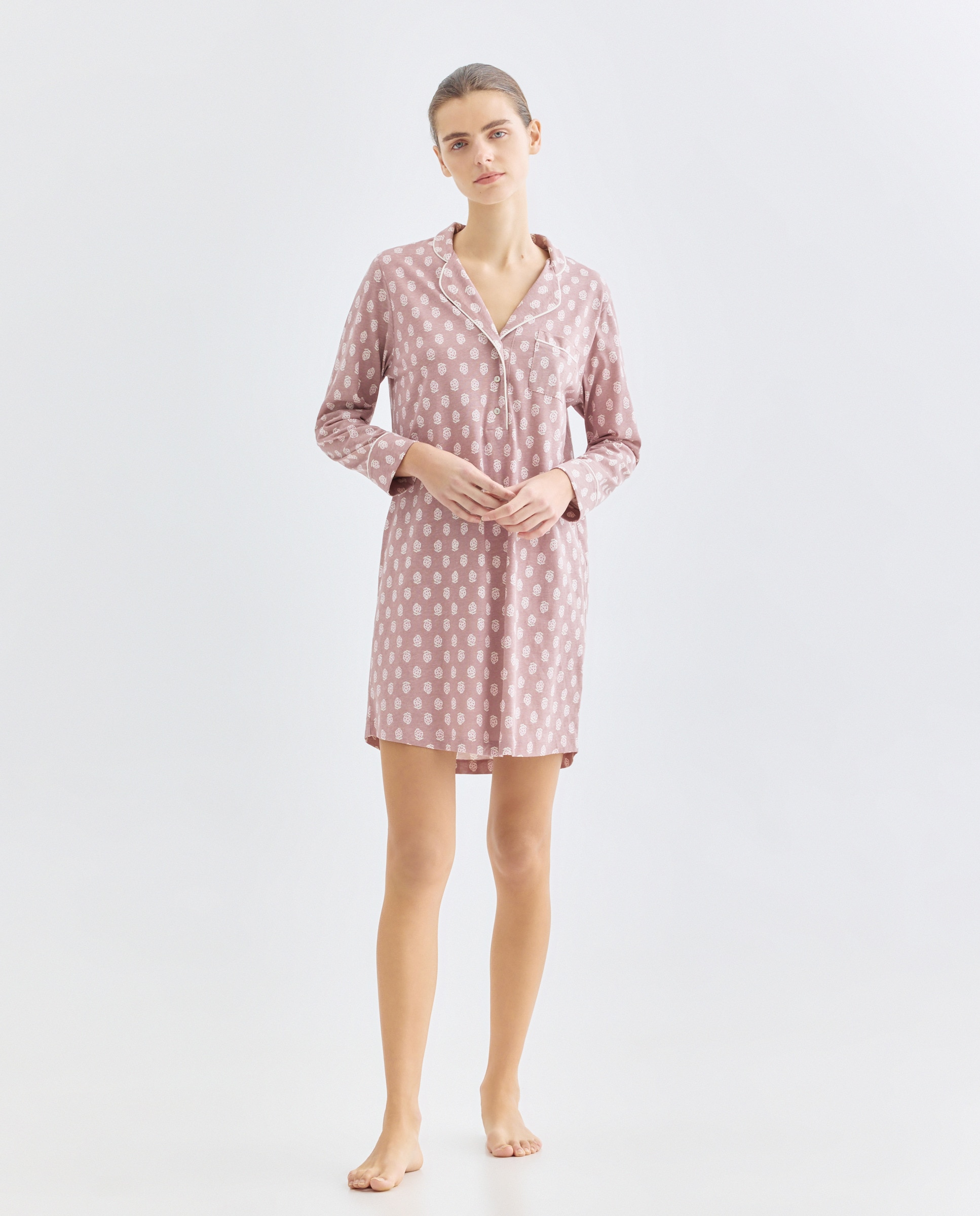 Camisón mujer solapa algodón 400 Azul-1