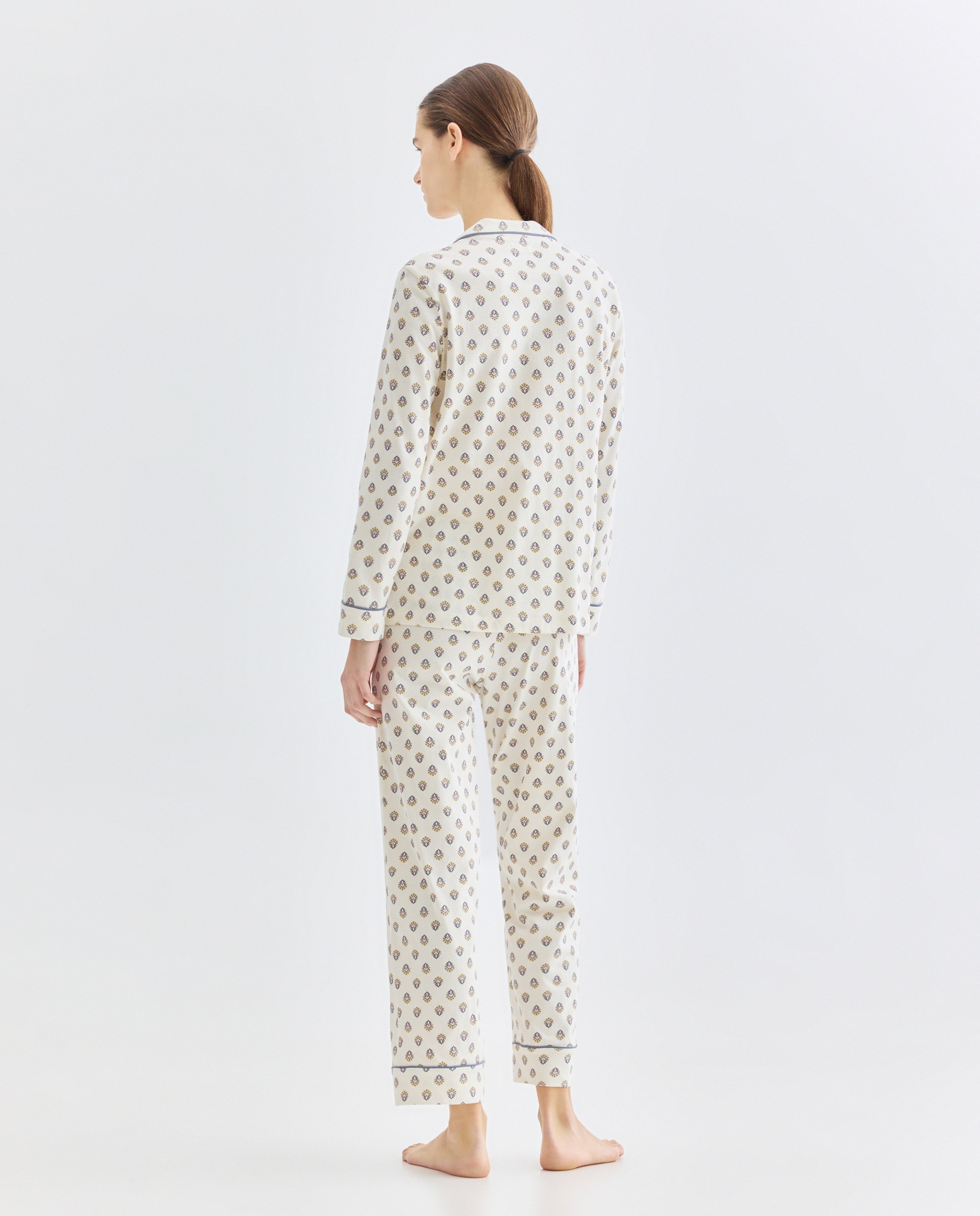 Pijama mujer dos piezas solapa algodón Blanco roto-2