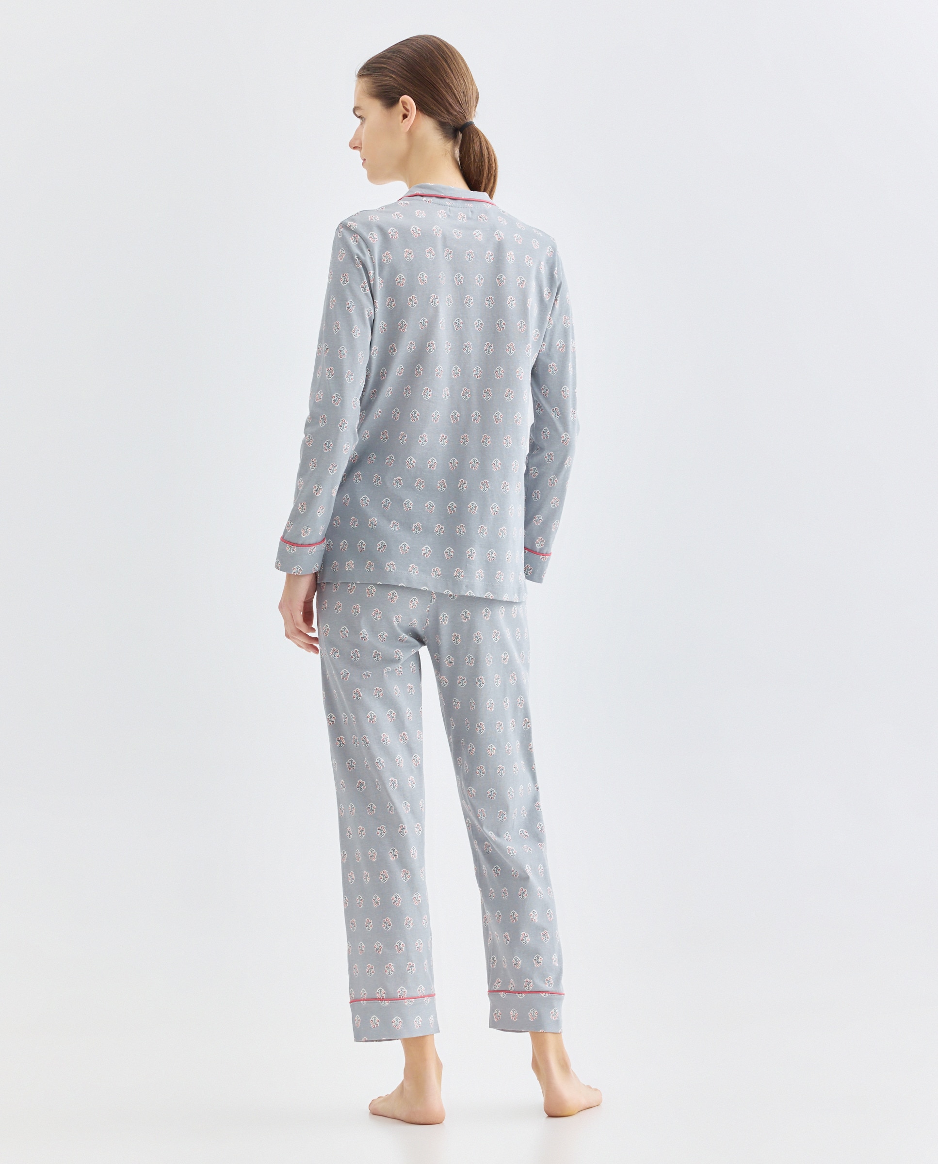 Pijama mujer dos piezas solapa algodón 582 Verde agua-2
