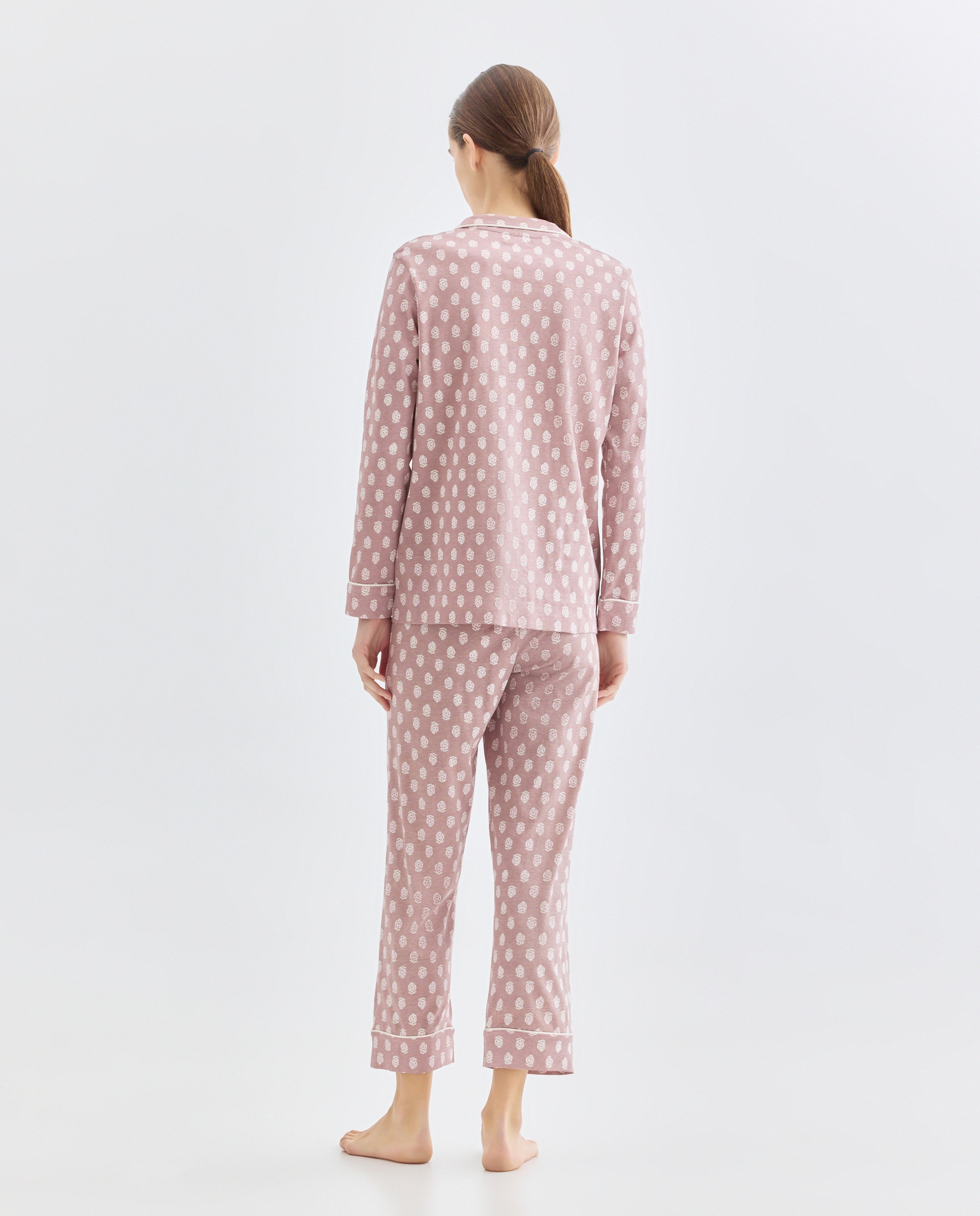 Pijama mujer dos piezas solapa algodón 220 Rosa palo-2