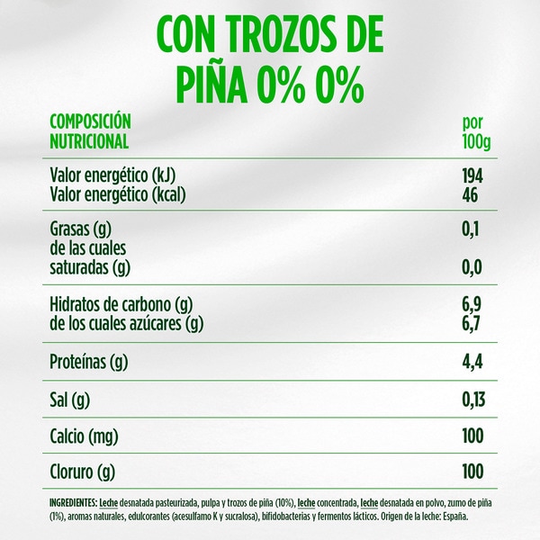 Zero entfrahmter Bifidus mit Ananasstückchen 0% Fett 0% Zuckerzusatz 4er-Pack Einheiten 120 g