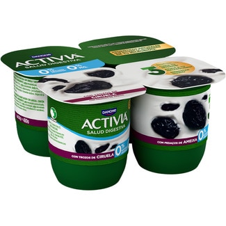 Zero bífidus con trozos de ciruelas desnatado 0% m.g. 0% azúcares añadidos pack 4 unidades 120 g - Danone Activia