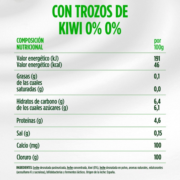 Zero entfrahmter Bifidus mit Kiwistückchen 0% Fett 0% Zuckerzusatz 4er-Pack Einheiten 120 g