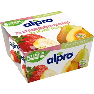 especialidad vegetal de soja fresa- plátano y melocotón- pera pack 4 unidades 125 g sin gluten sin lactosa - Alpro