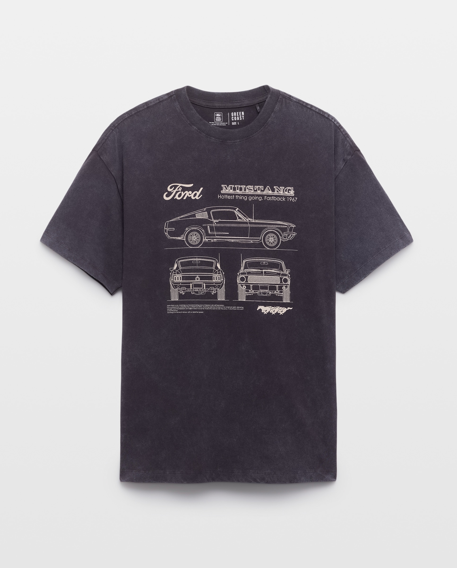 T-shirt de Manga Curta com Estampado Mustang Preto-4