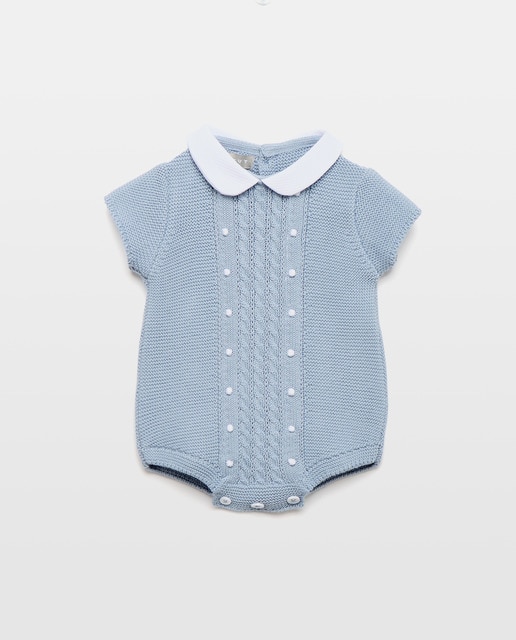 Imagem 0 de Babygrow com Gola de Bebé e Manga Curta de Tricot Fantasia com Malha de Cabo Central