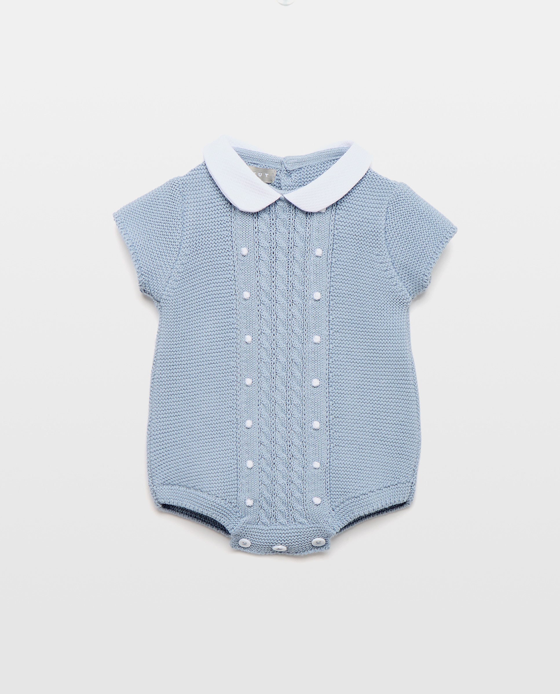 Imagem 0 de Babygrow com Gola de Bebé e Manga Curta de Tricot Fantasia com Malha de Cabo Central