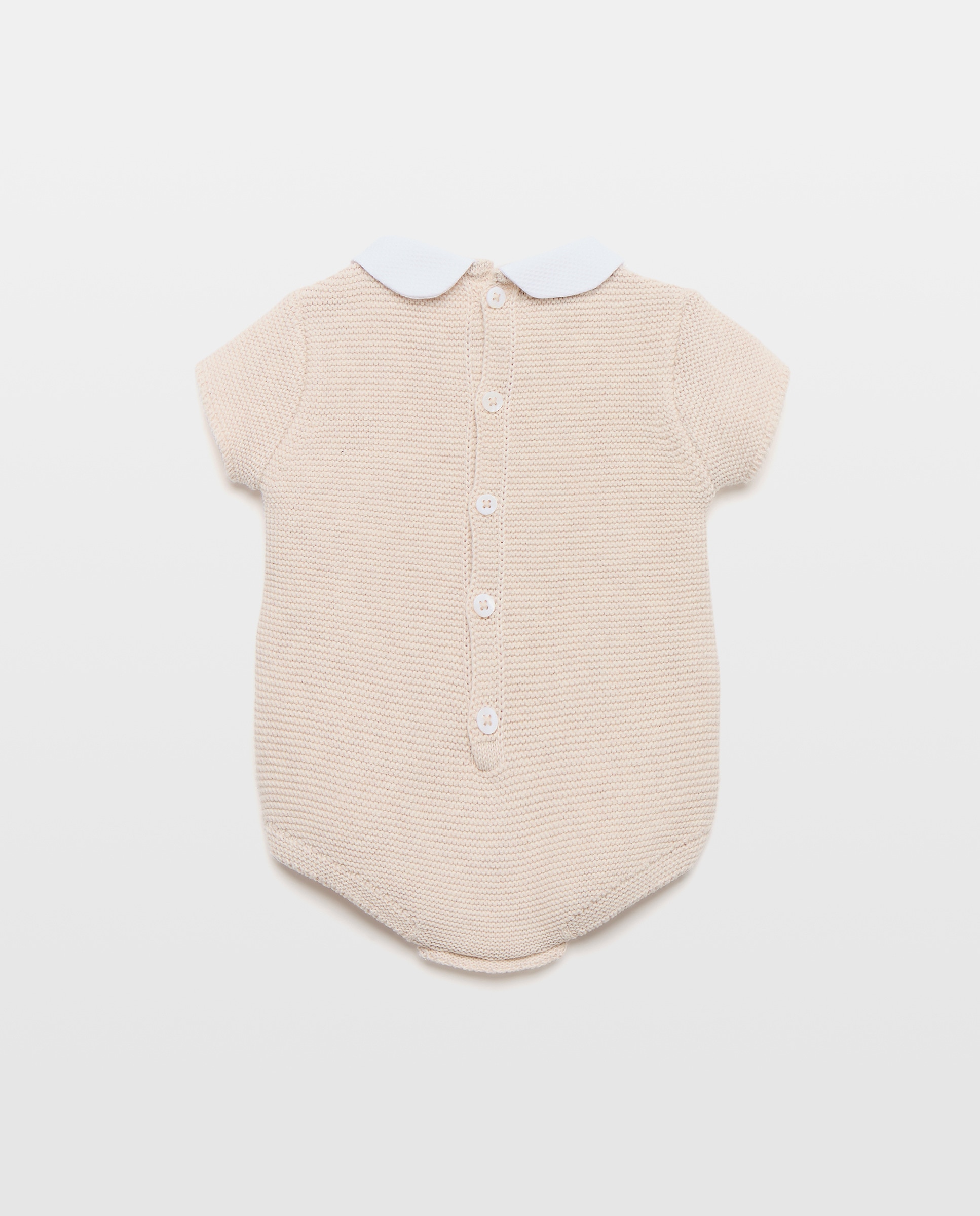 Babygrow com Gola de Bebé e Manga Curta de Tricot Fantasia com Malha de Cabo Central Torrado-2