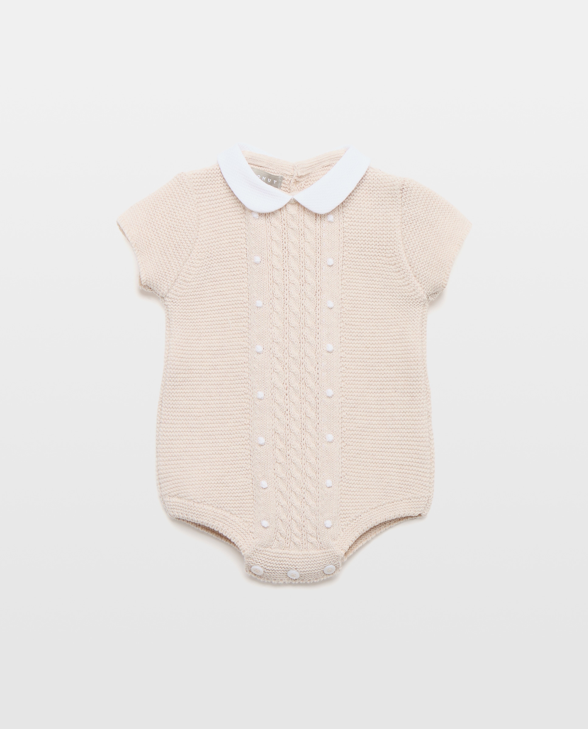 Babygrow com Gola de Bebé e Manga Curta de Tricot Fantasia com Malha de Cabo Central Torrado-1