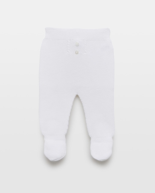 Imagem 0 de Calças com Pés de Tricot com Malha do Cabo Aberta à Frente com Botão de Bebé