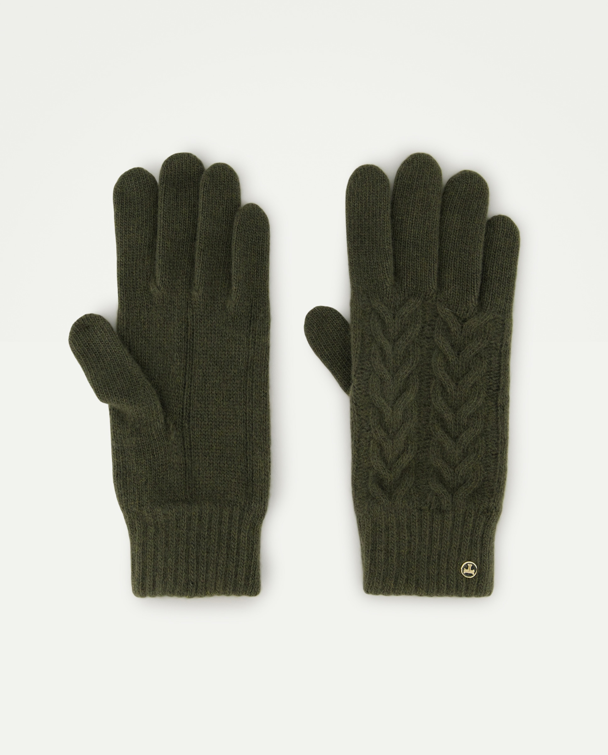 Luvas de Lã e Caxemira com Malha do Cabo 520 Caqui-1