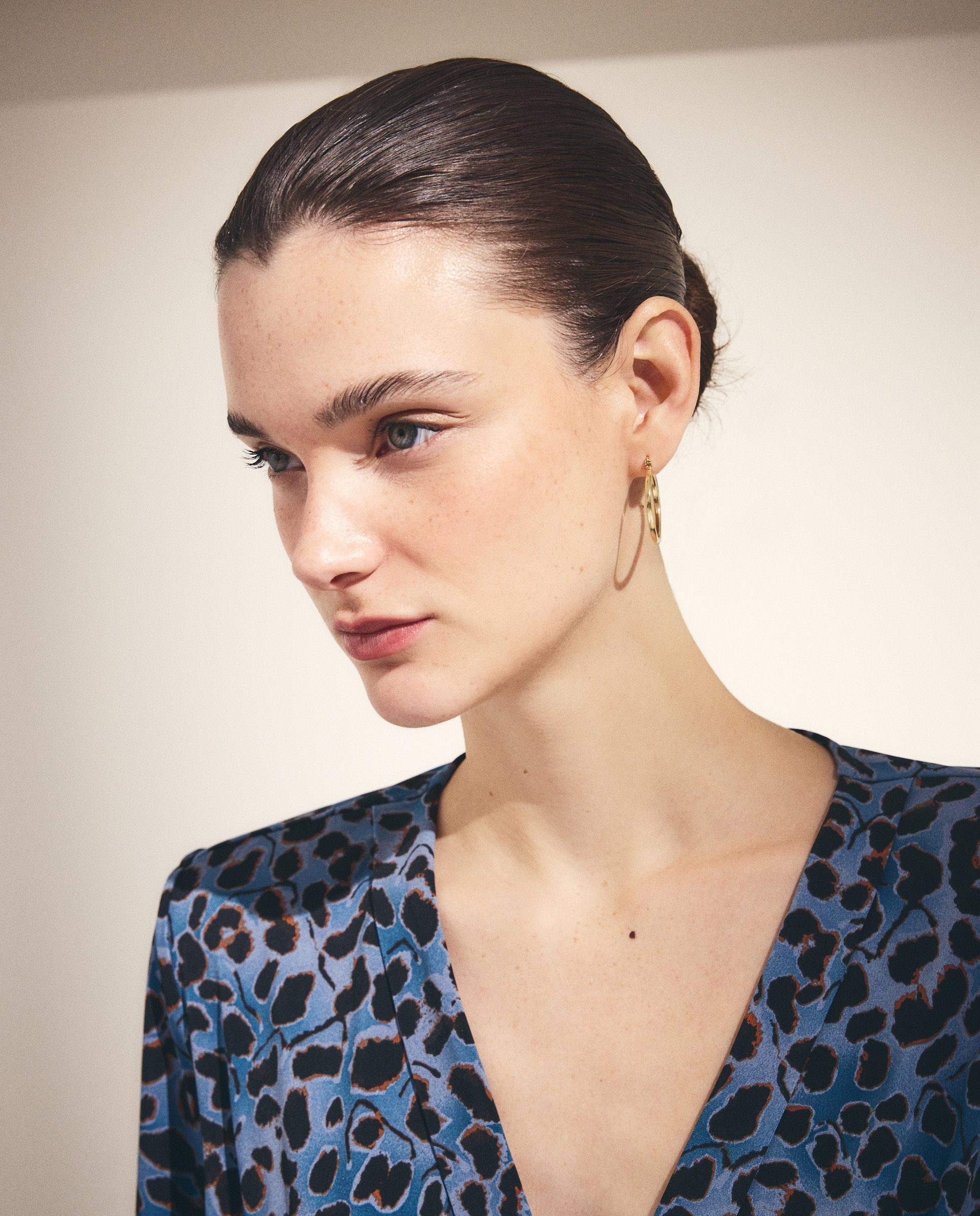 Camisola de Manga Comprida Cruzada com Animal Print Azul-4