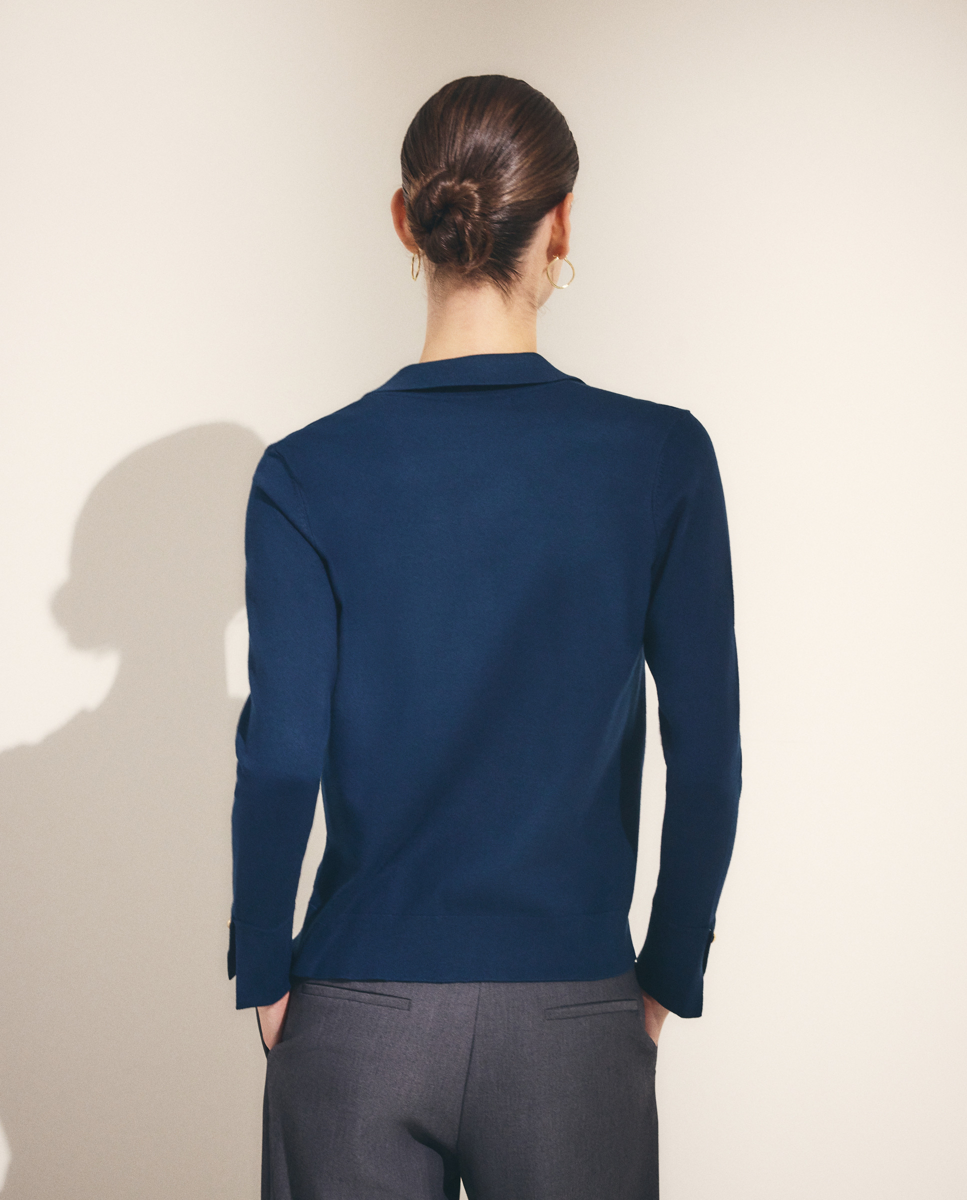Camisola de Malha com Colarinho de Polo e Botões Grandes Azul-escuro-4