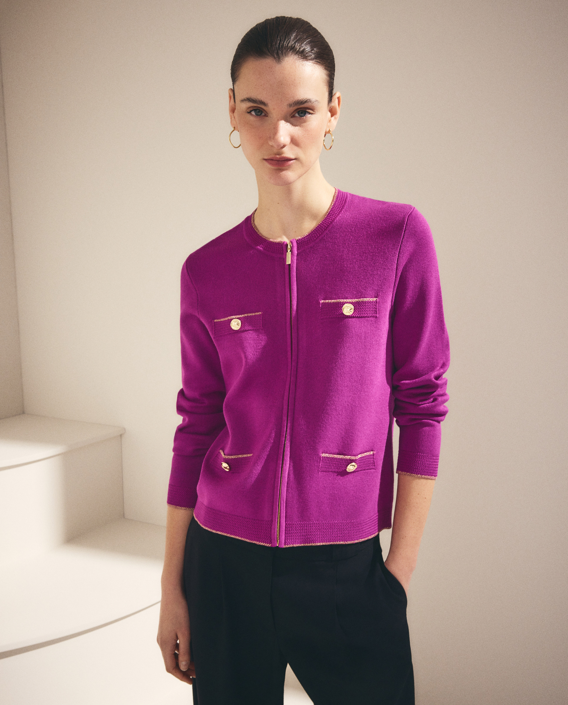 Imagem 0 de Casaco de Fio Metalizado com Fecho de Correr