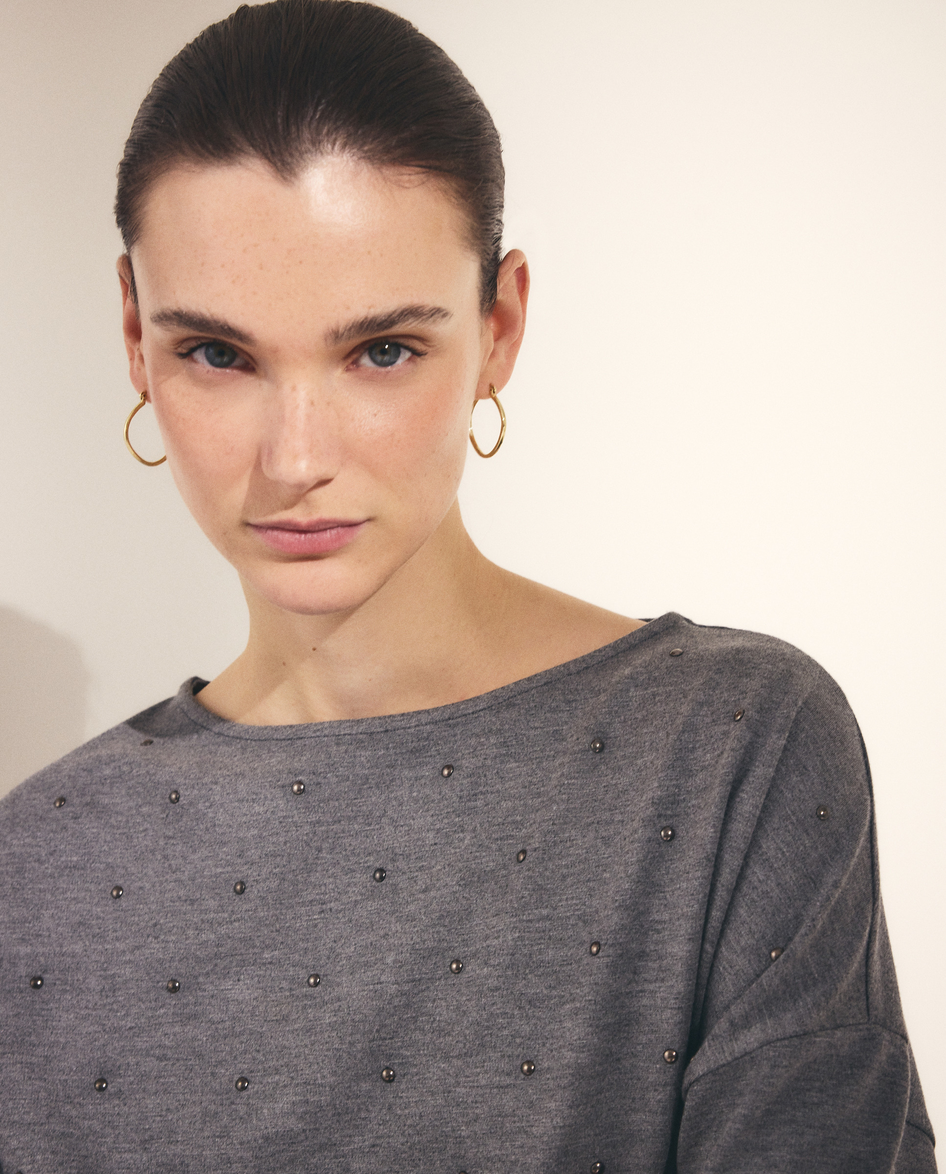 Sweatshirt de Viscose Lisa 820 Cinzento Médio-4
