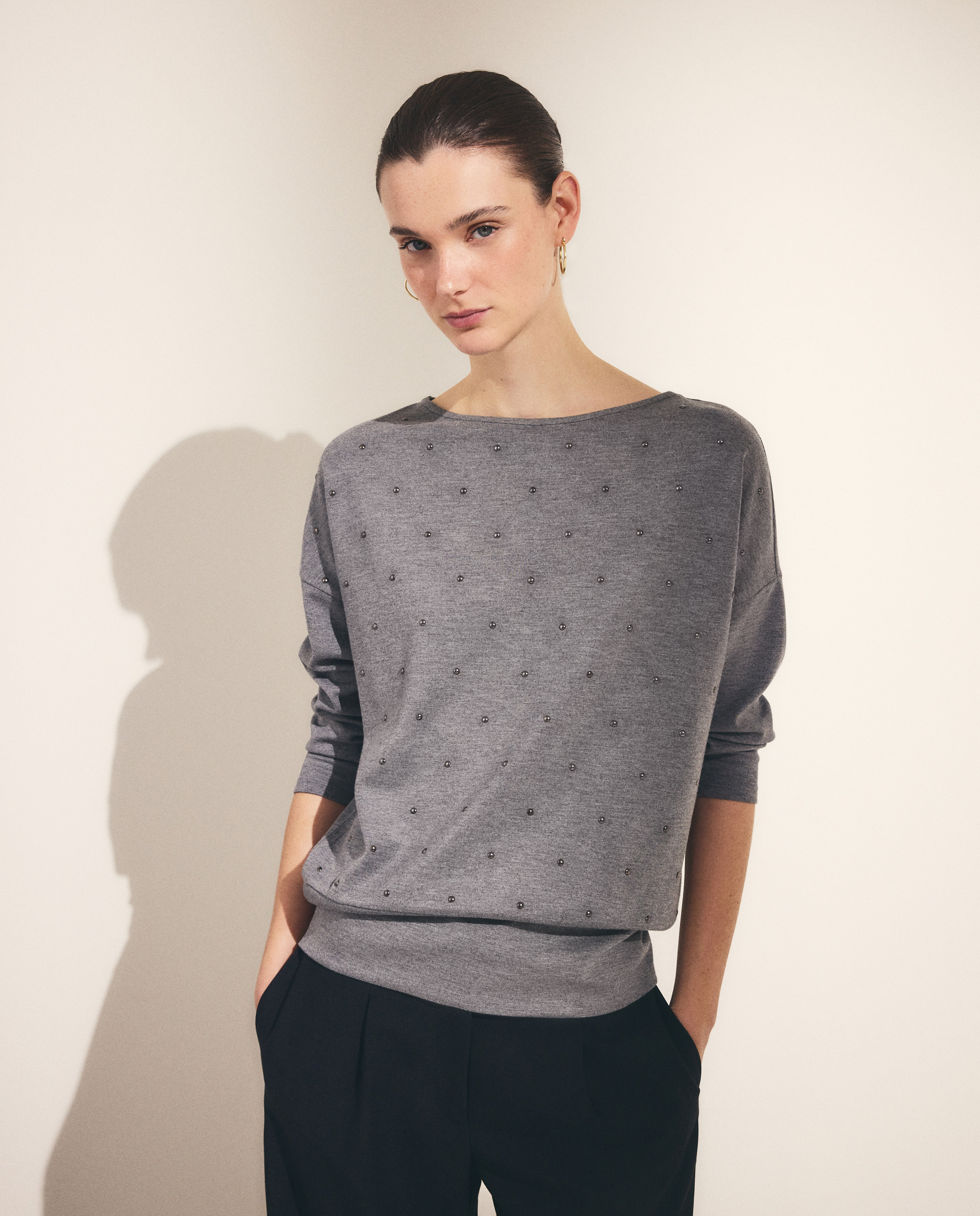 Sweatshirt de Viscose Lisa 820 Cinzento Médio-2