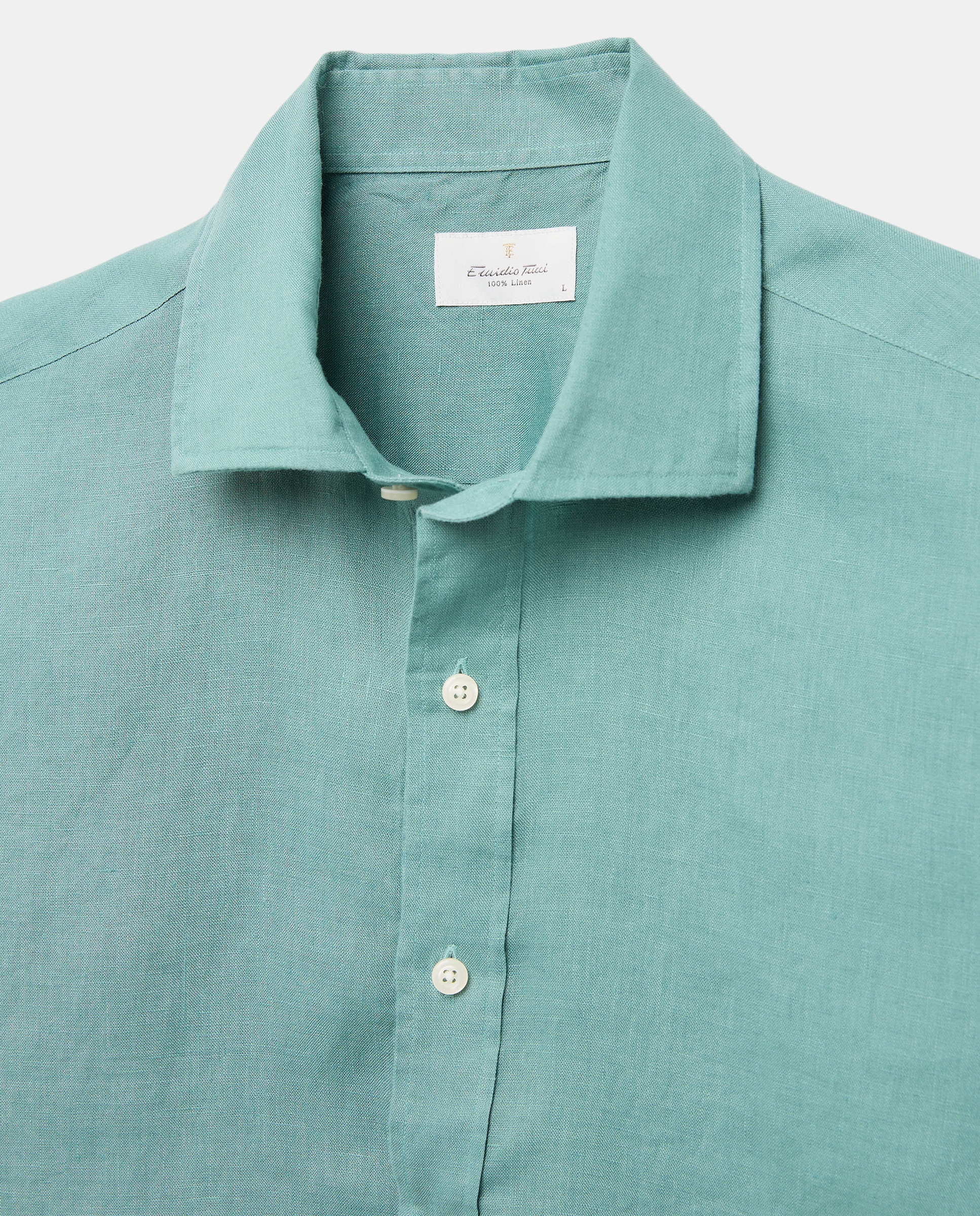 Camisa Tipo Polo 100% Linho Verde Água-5