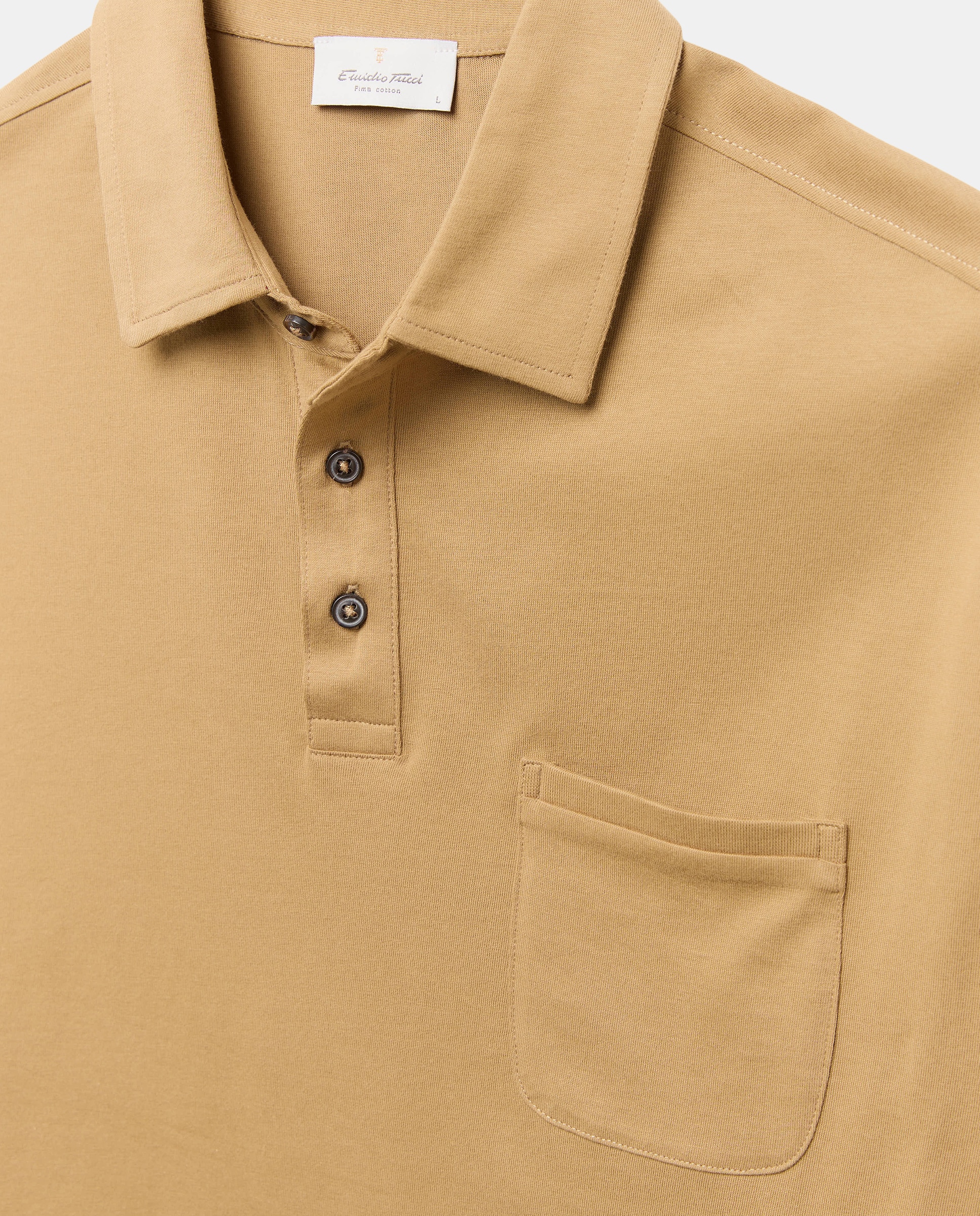 Polo Piqué de Algodão Pima com Manga Curta Castanho-5