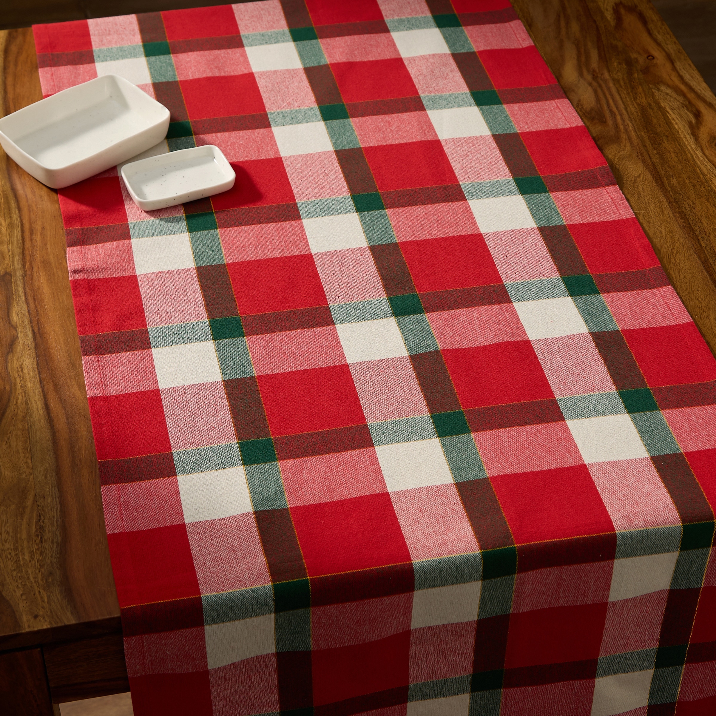 Camino de mesa algodón Dresde Rojo-1